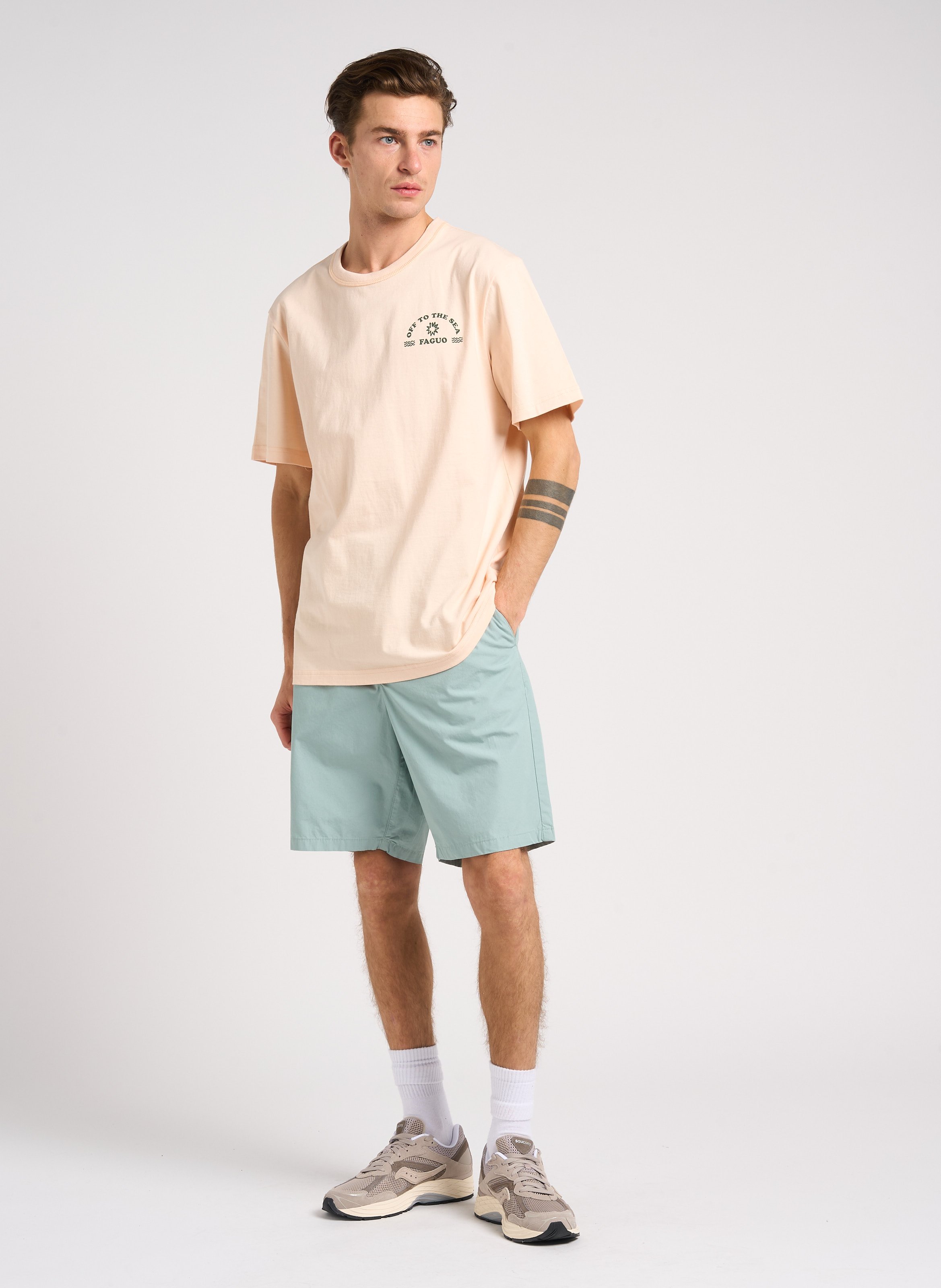 Short droit élastiqué en coton bio KNOWLEDGE COTTON APPAREL Gris