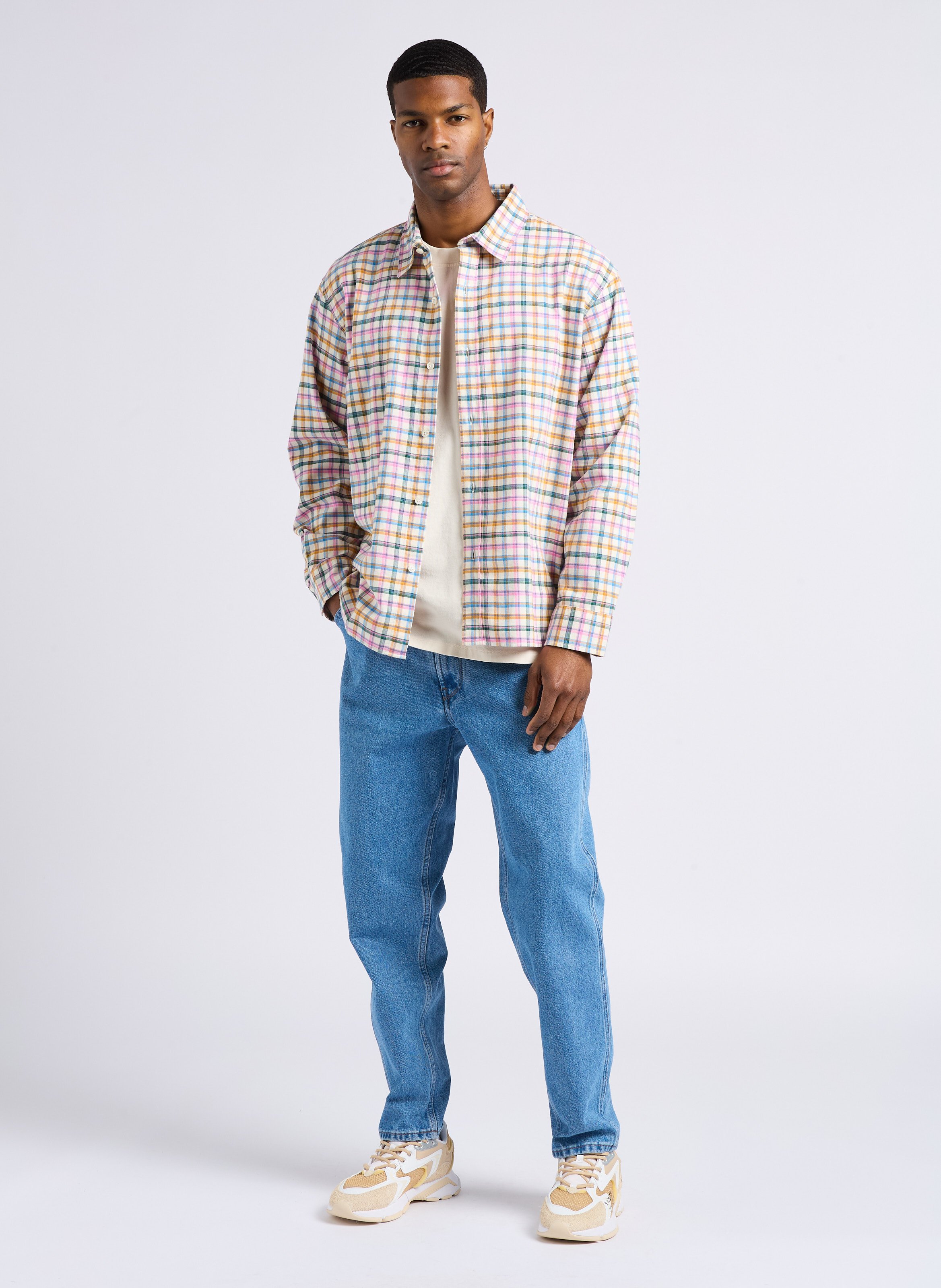 Chemise regular à carreaux en coton EDWIN Rose