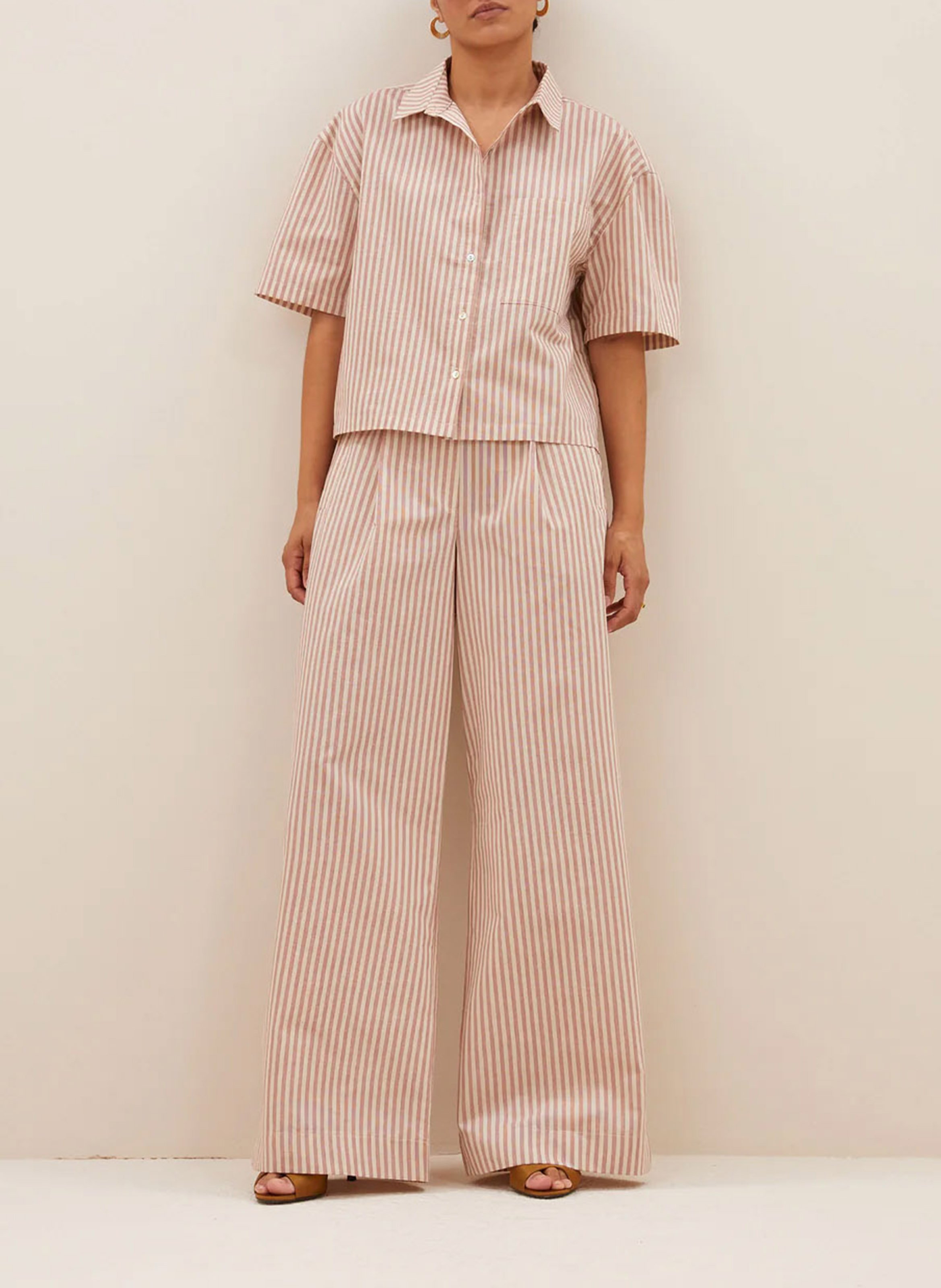 High-waisted striped pants BY BAR Brown