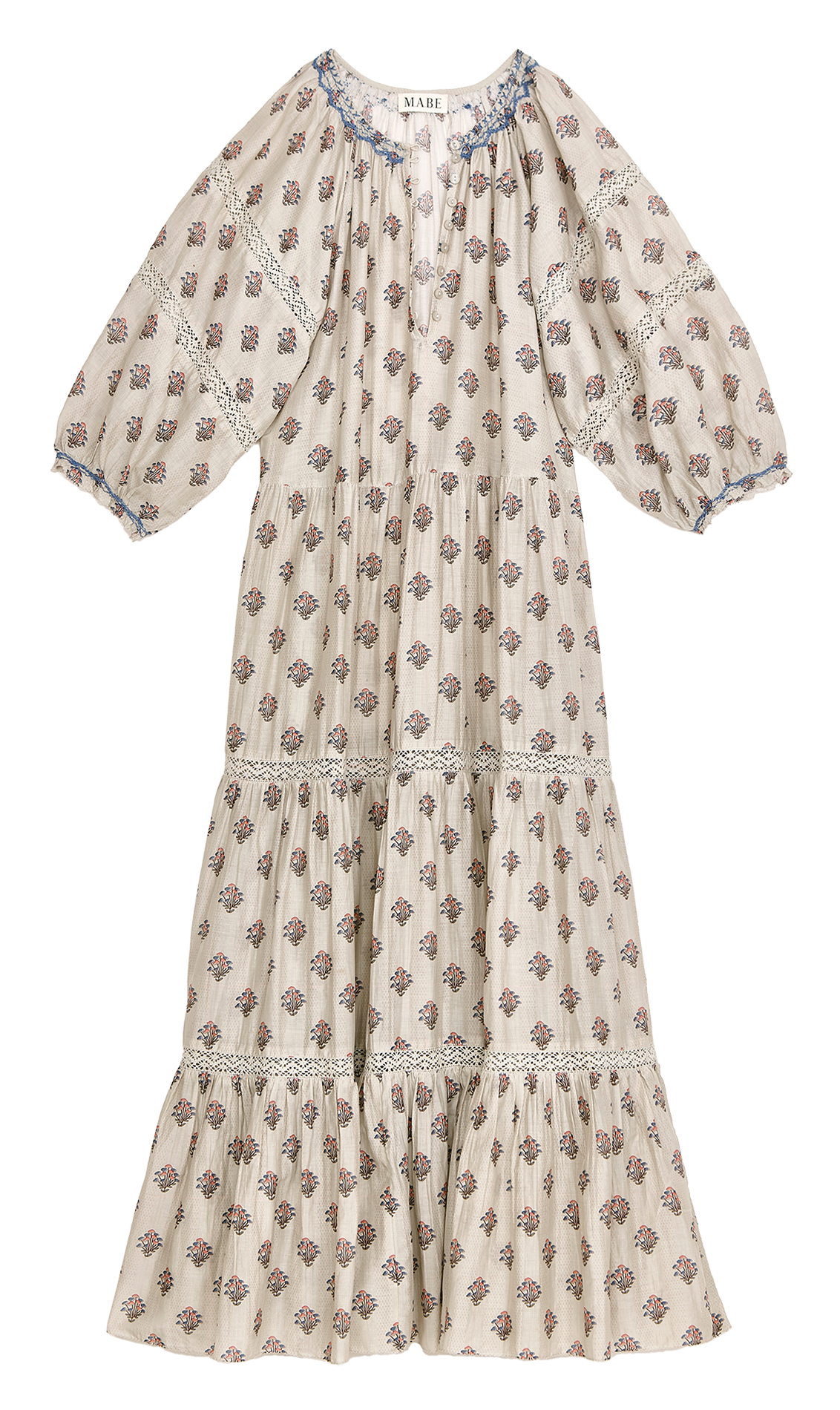Langes Baumwollkleid mit V-Ausschnitt Beige