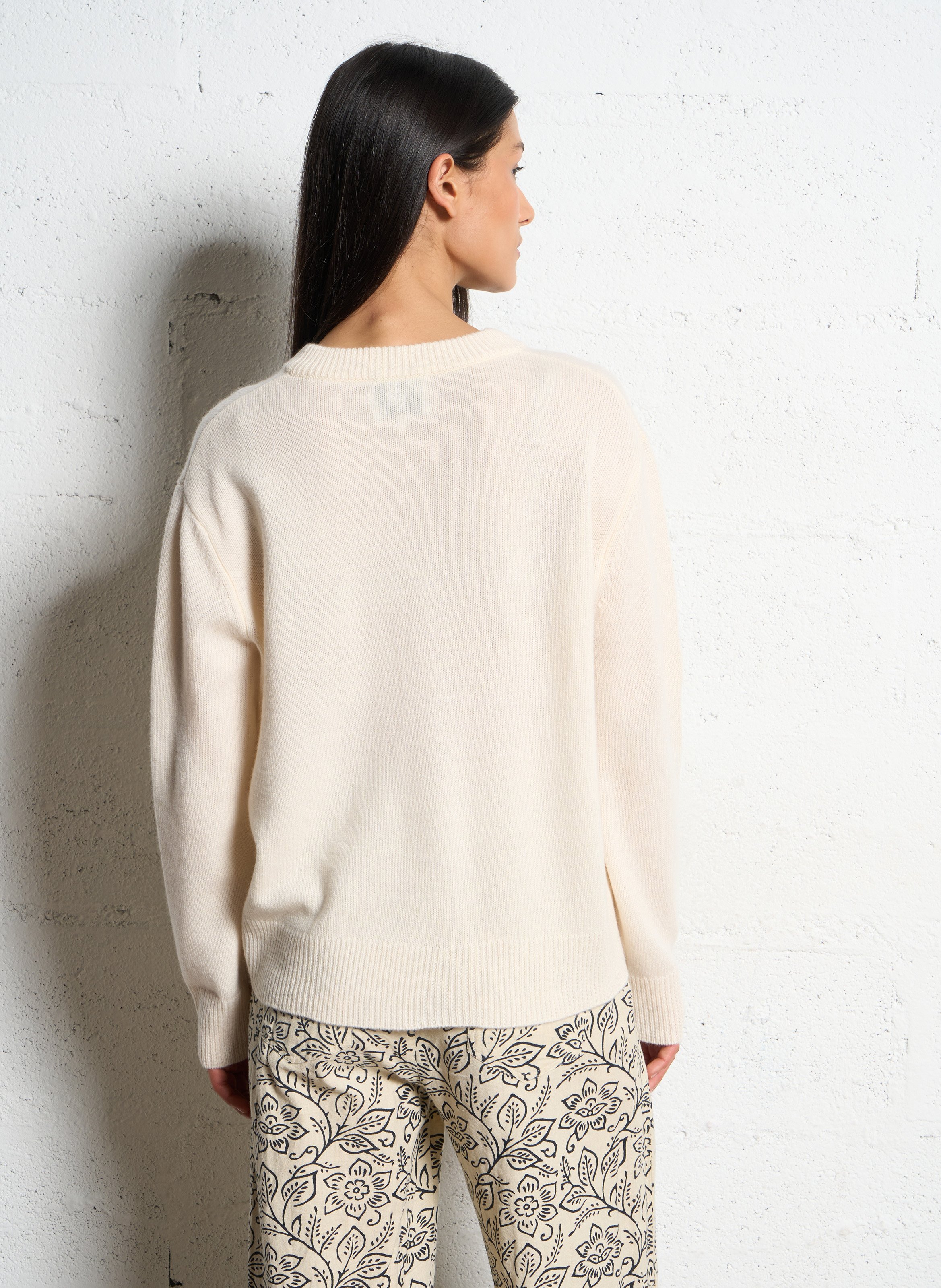 Oversize Rundhalsausschnitt Kaschmirpullover KUJTEN Weiss