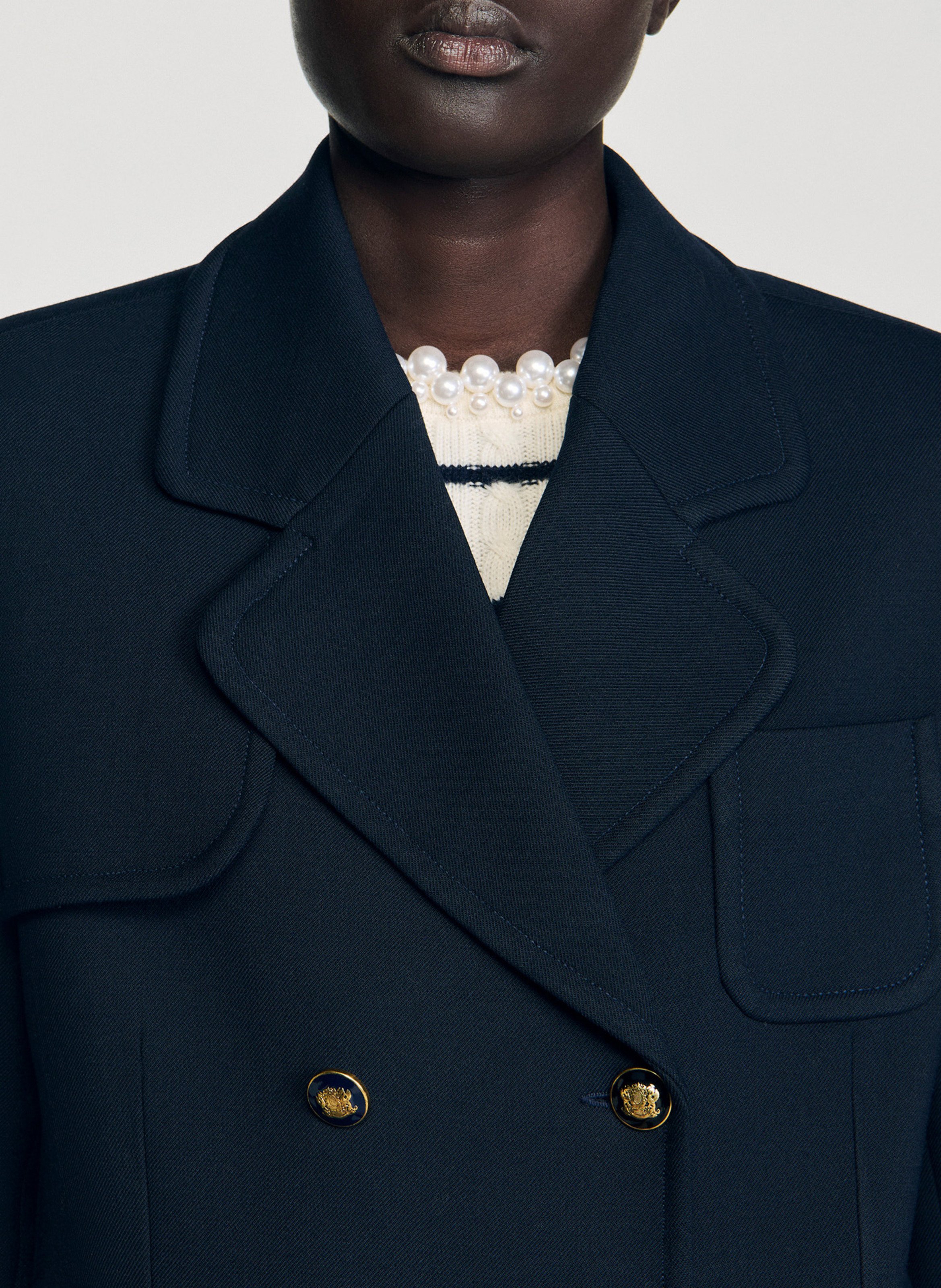 Manteau col tailleur SANDRO Bleu