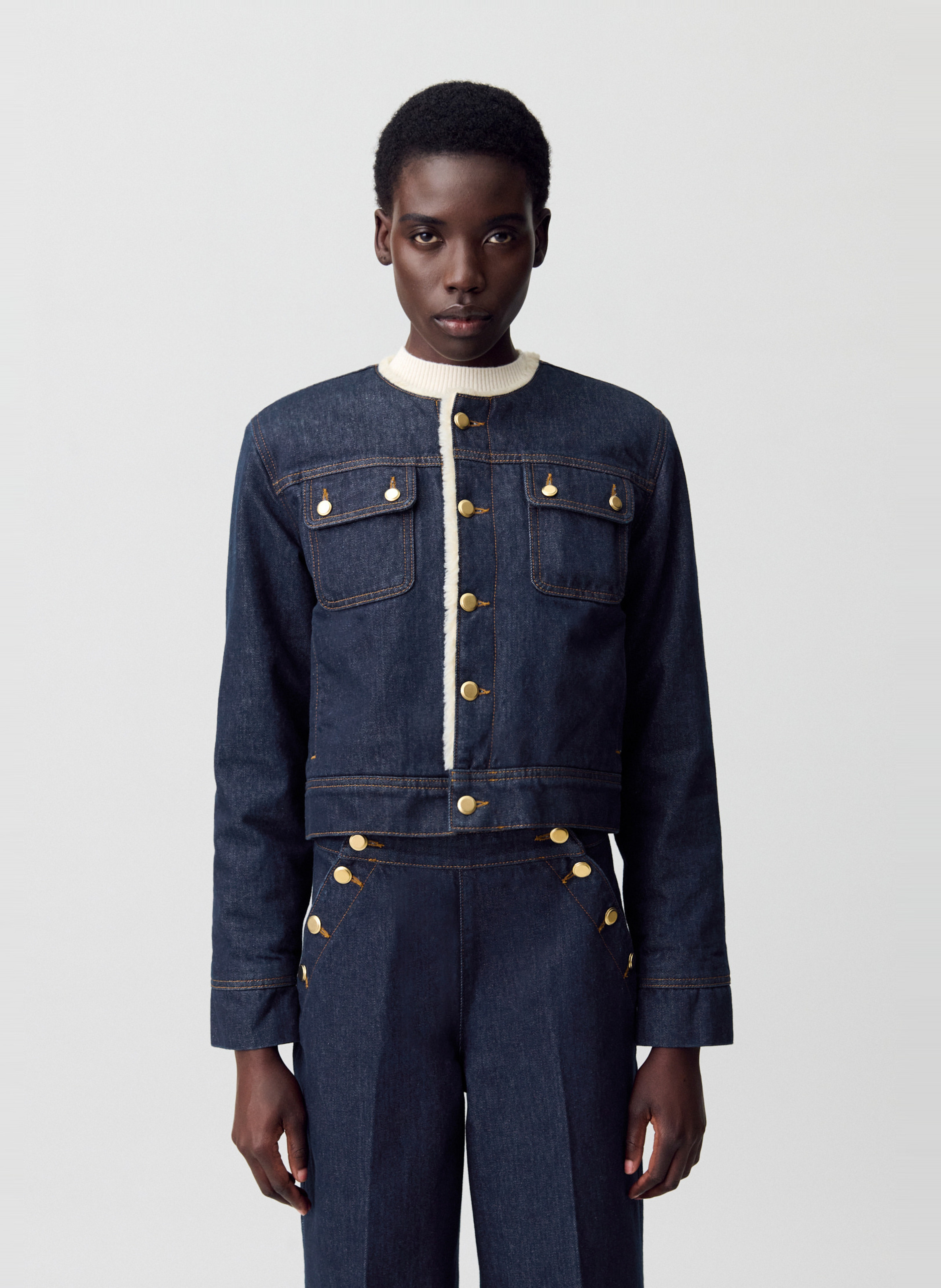 Veste en jean col rond CLAUDIE PIERLOT Bleu