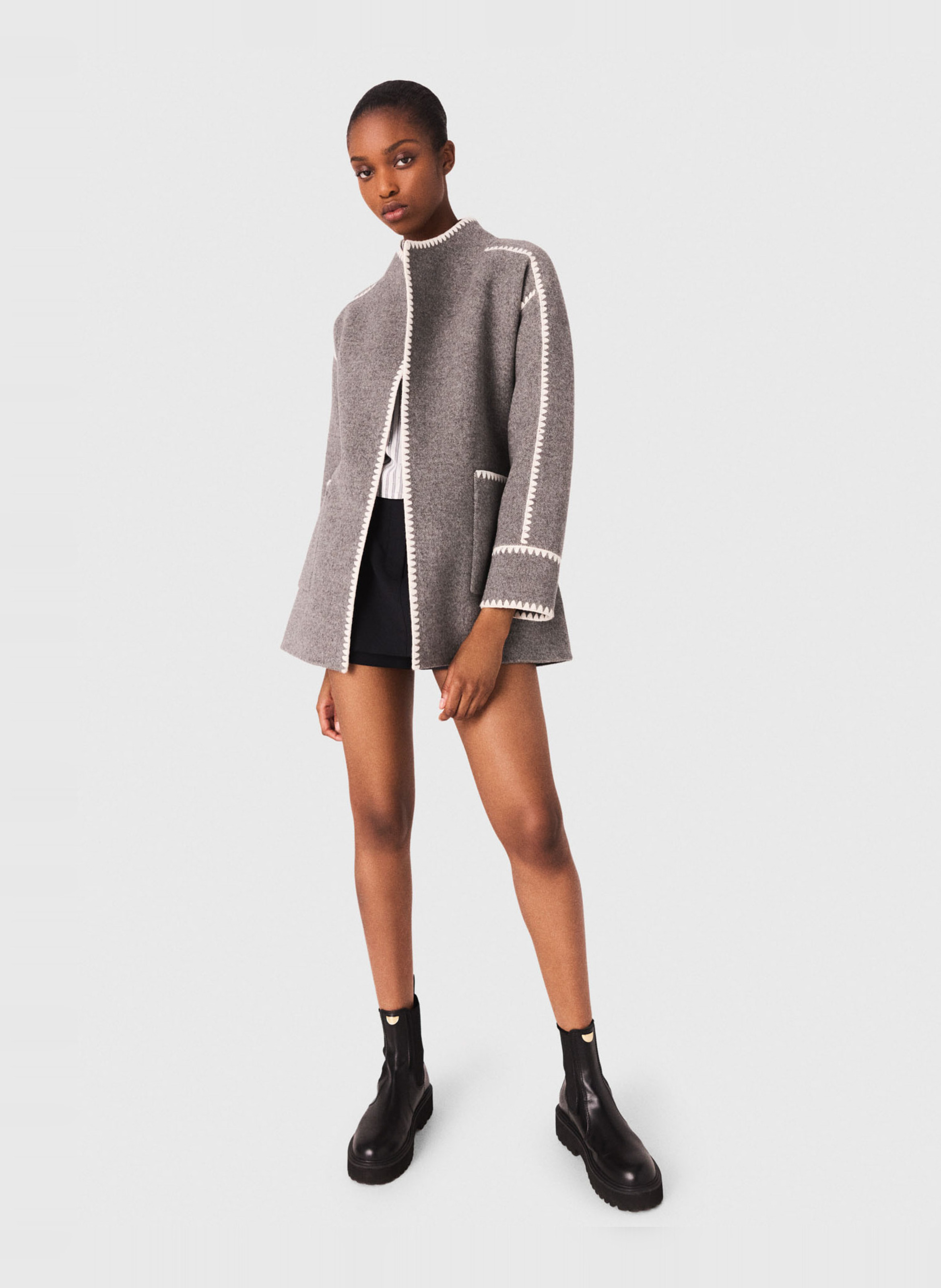 Vest met opstaande kraag - wolblend MAJE Grijs