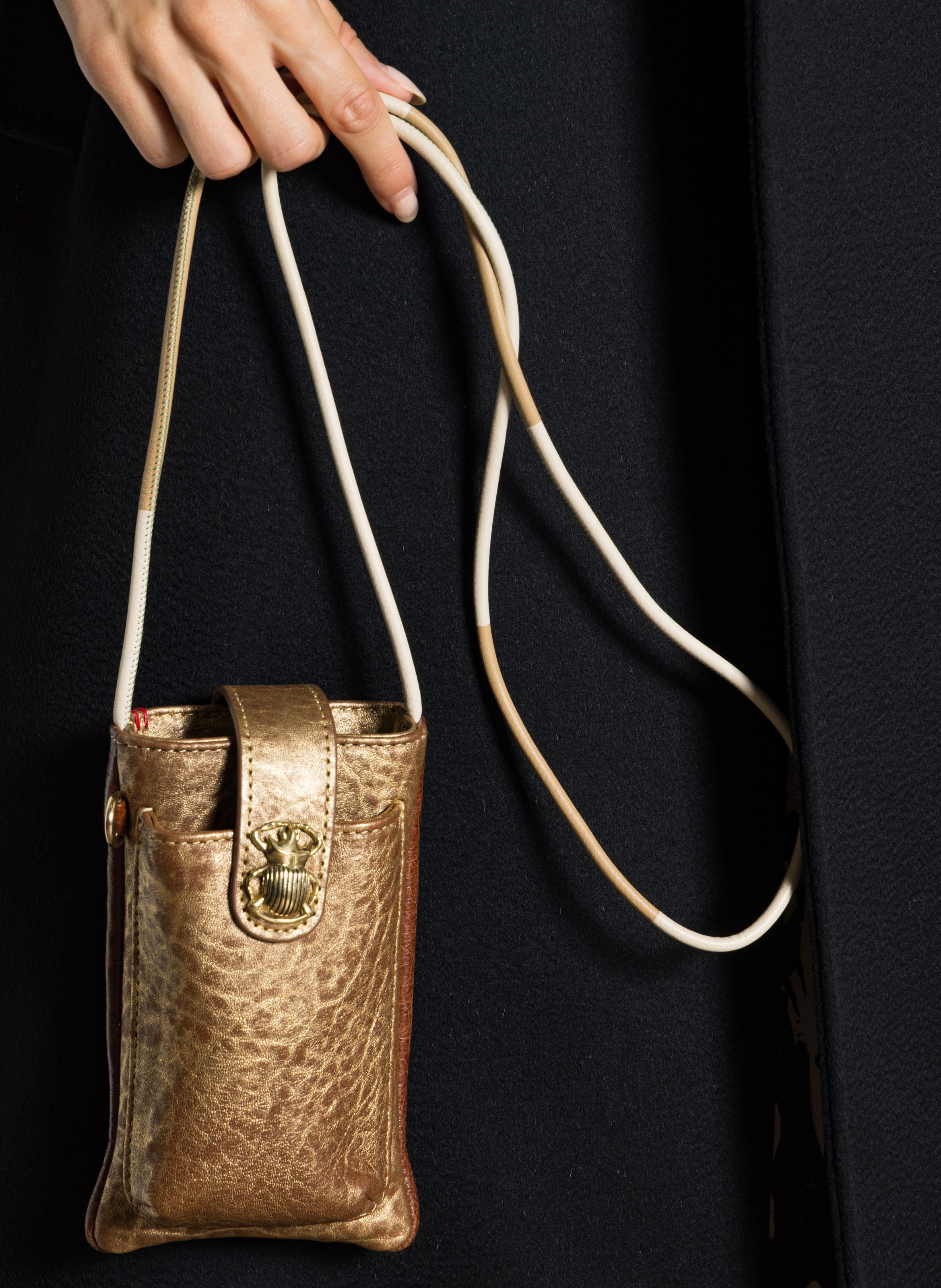 Etui de téléphone en cuir mélangéé CLARIS VIROT Doré