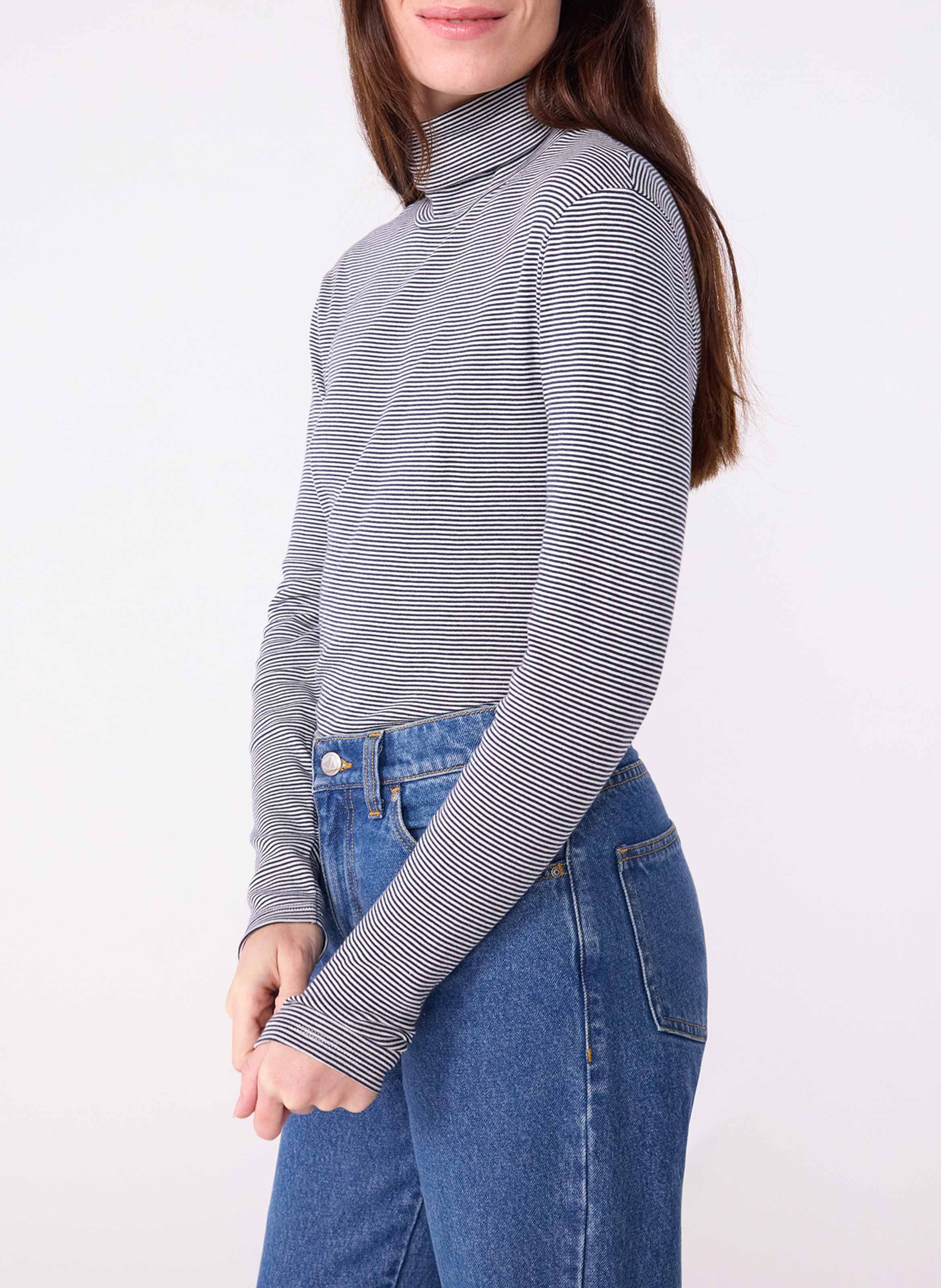 Gerader Baumwoll-Rollkragenpullover mit Streifen PETIT BATEAU Mehrfarbig