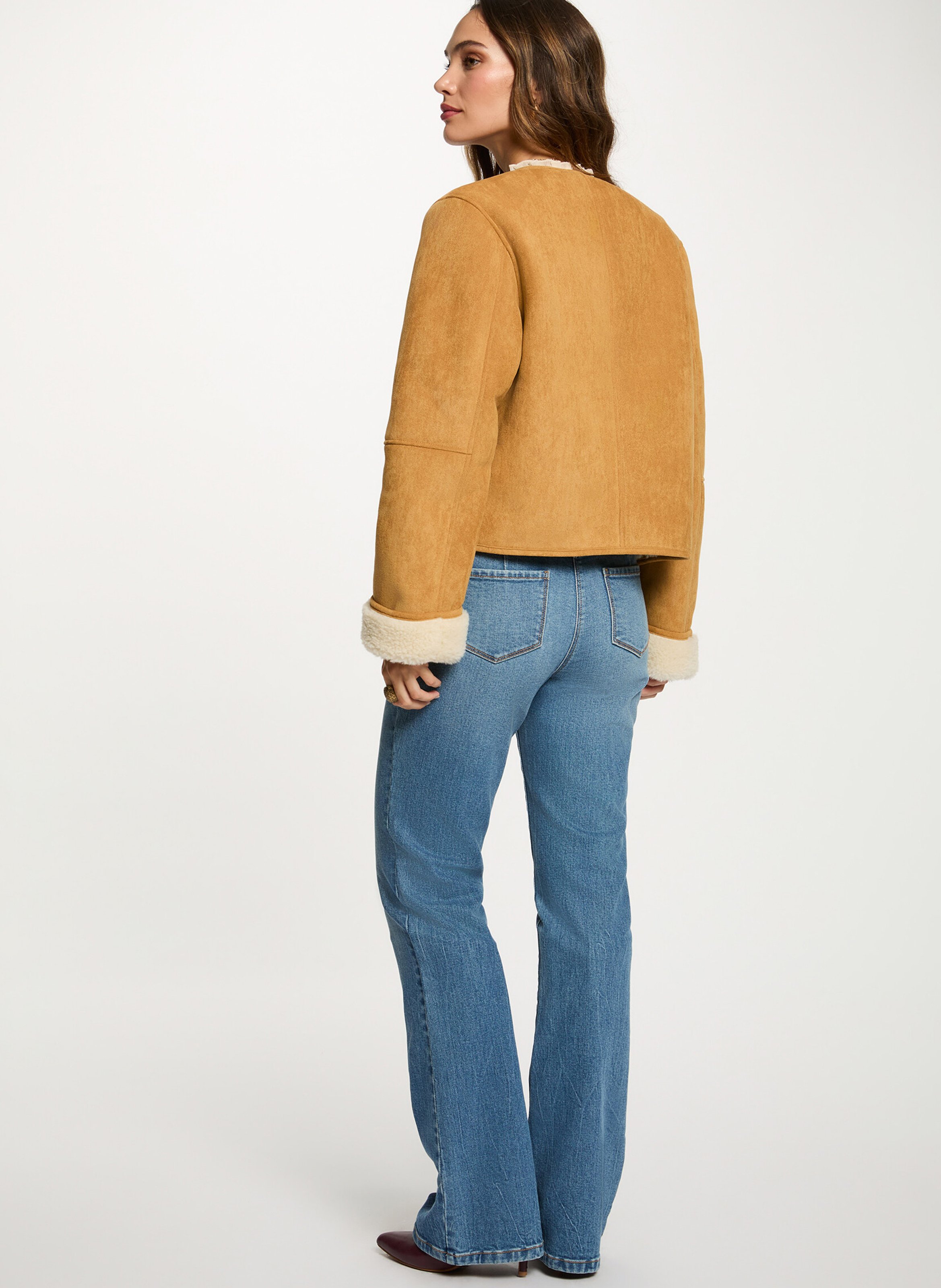 Blouson col rond effet cuir retourné MORGAN Marron