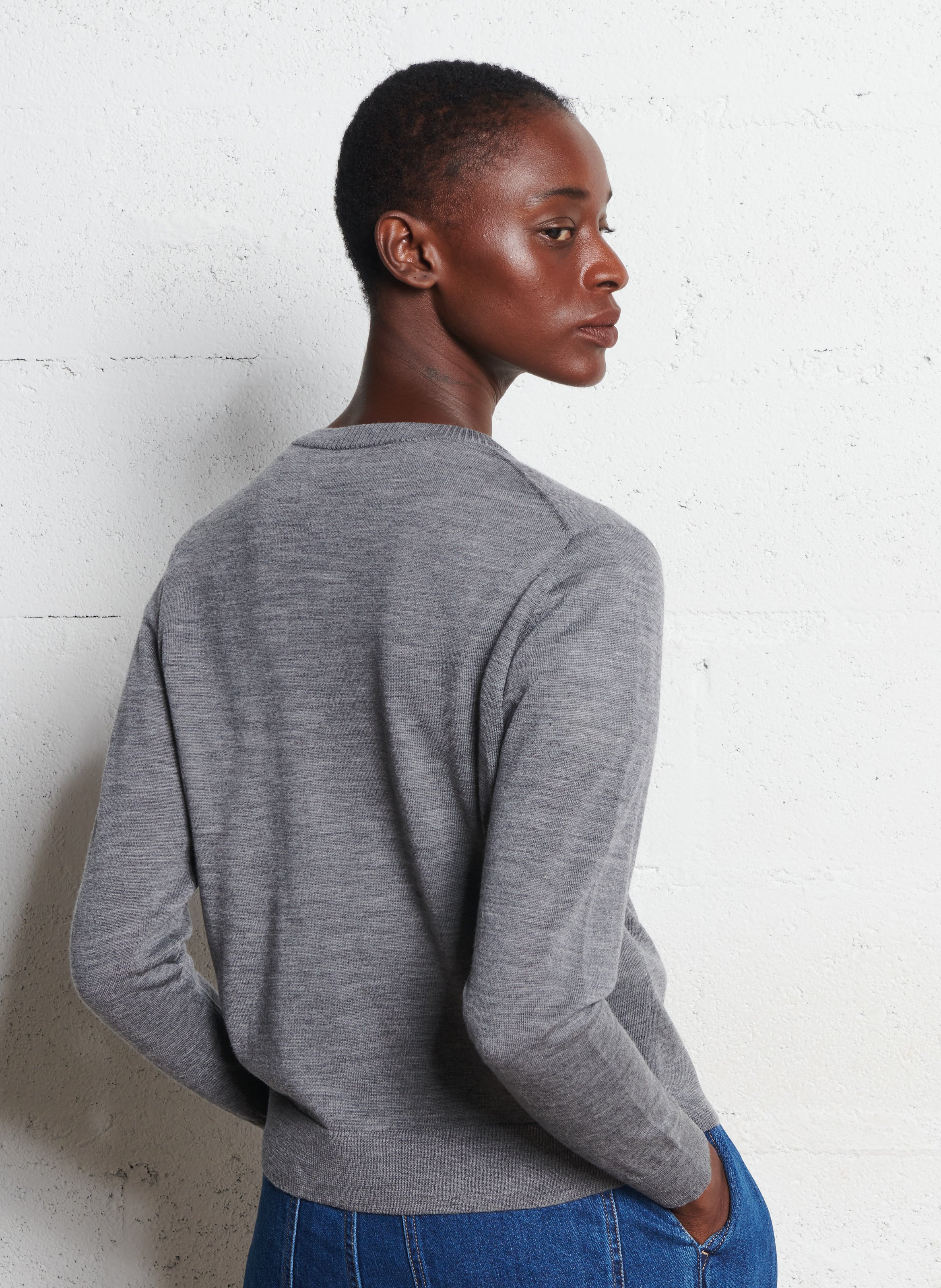 Gilet col rond en laine THE TINY BIG SISTER Gris