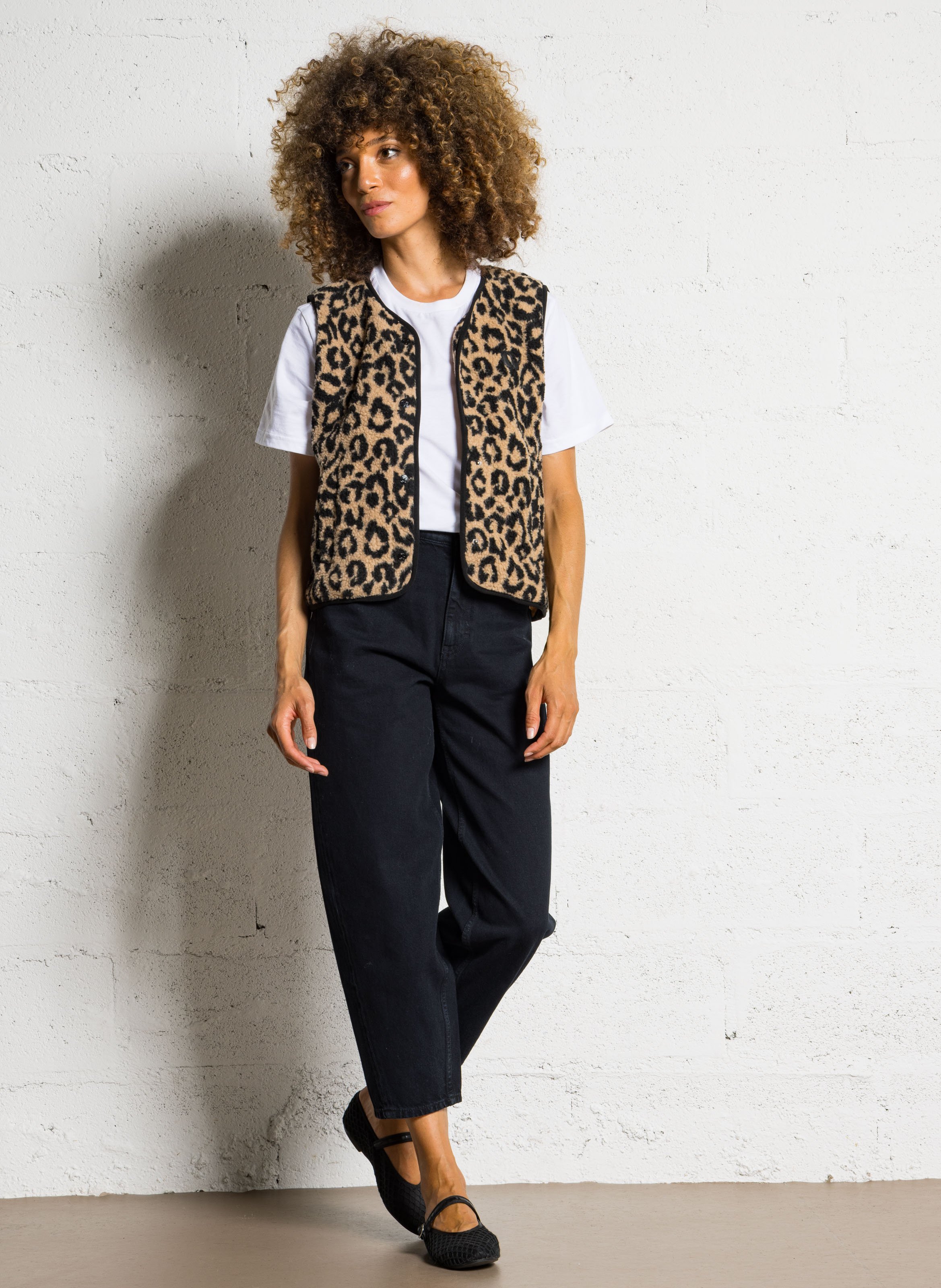 Veste droite col V imprimée LE TEMPS DES CERISES Marron