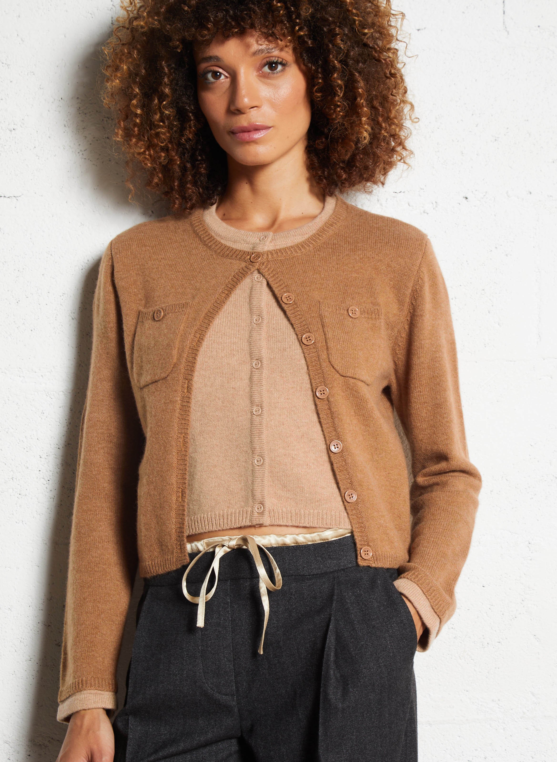 Rundhalsausschnittweste aus Wolle und Kaschmirgemisch BERENICE Beige