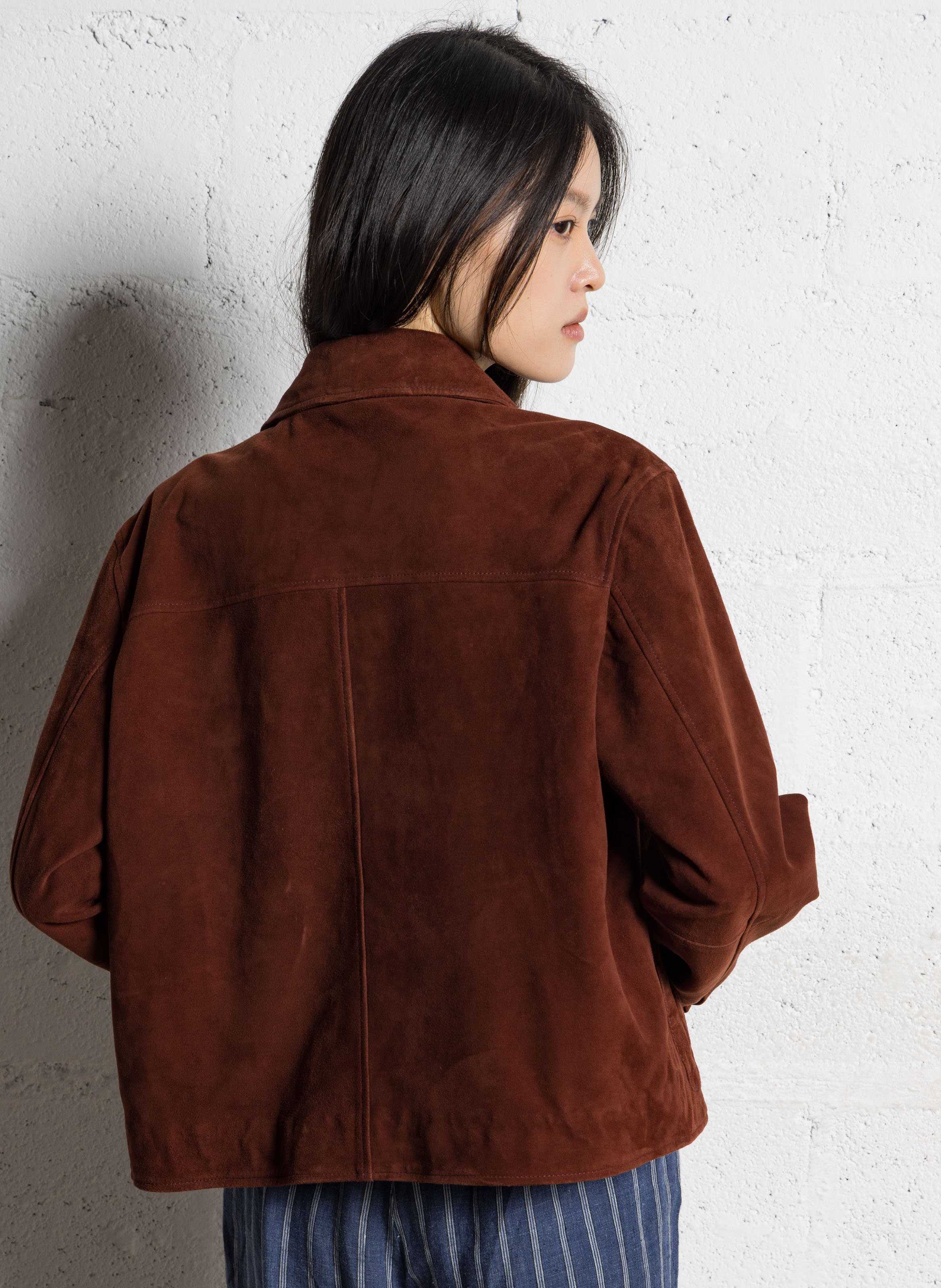 Oversized leather jacket with classic collar JC SOPHIE Brown