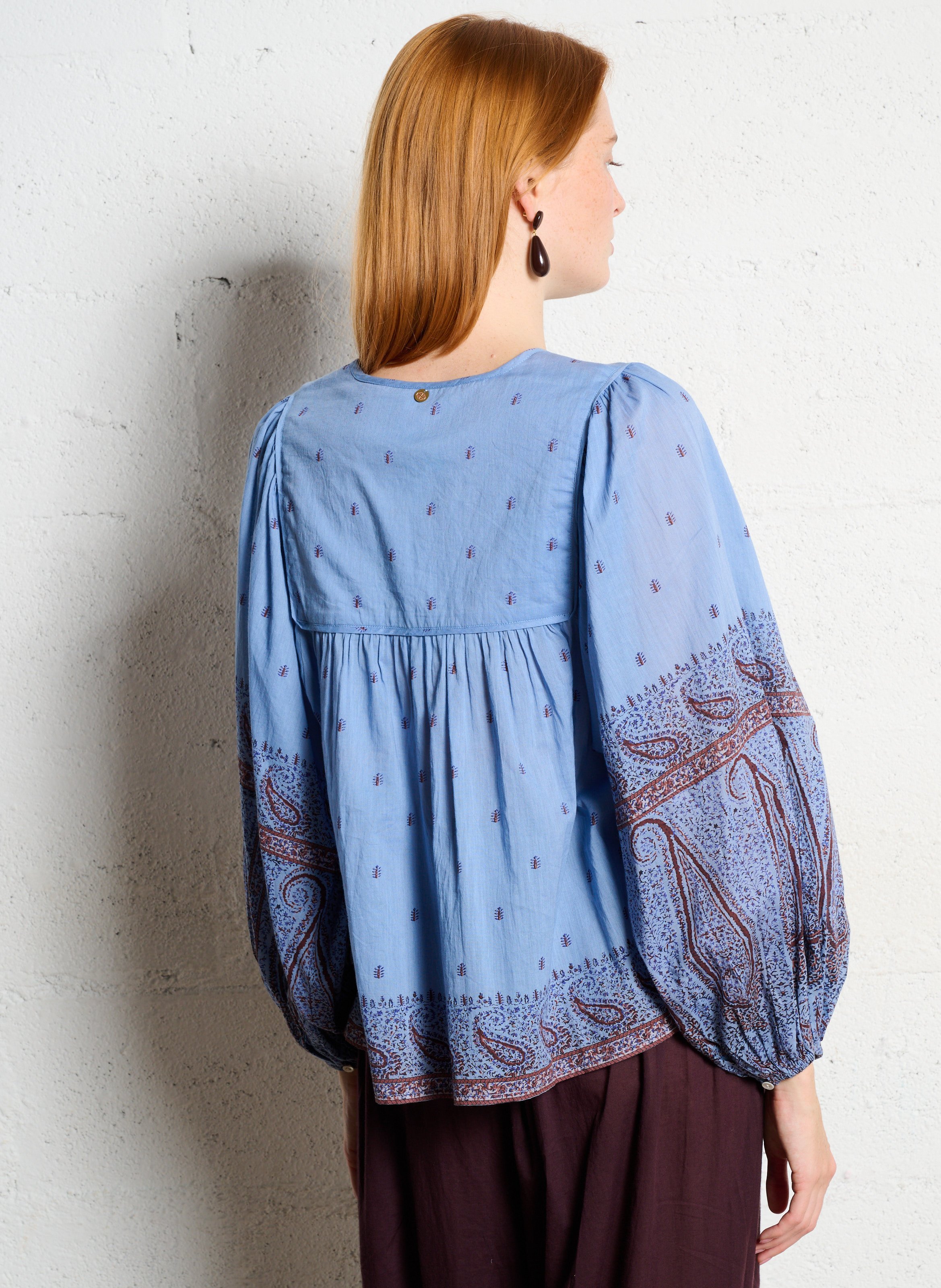 Blouse col rond en coton ANTIK BATIK Bleu