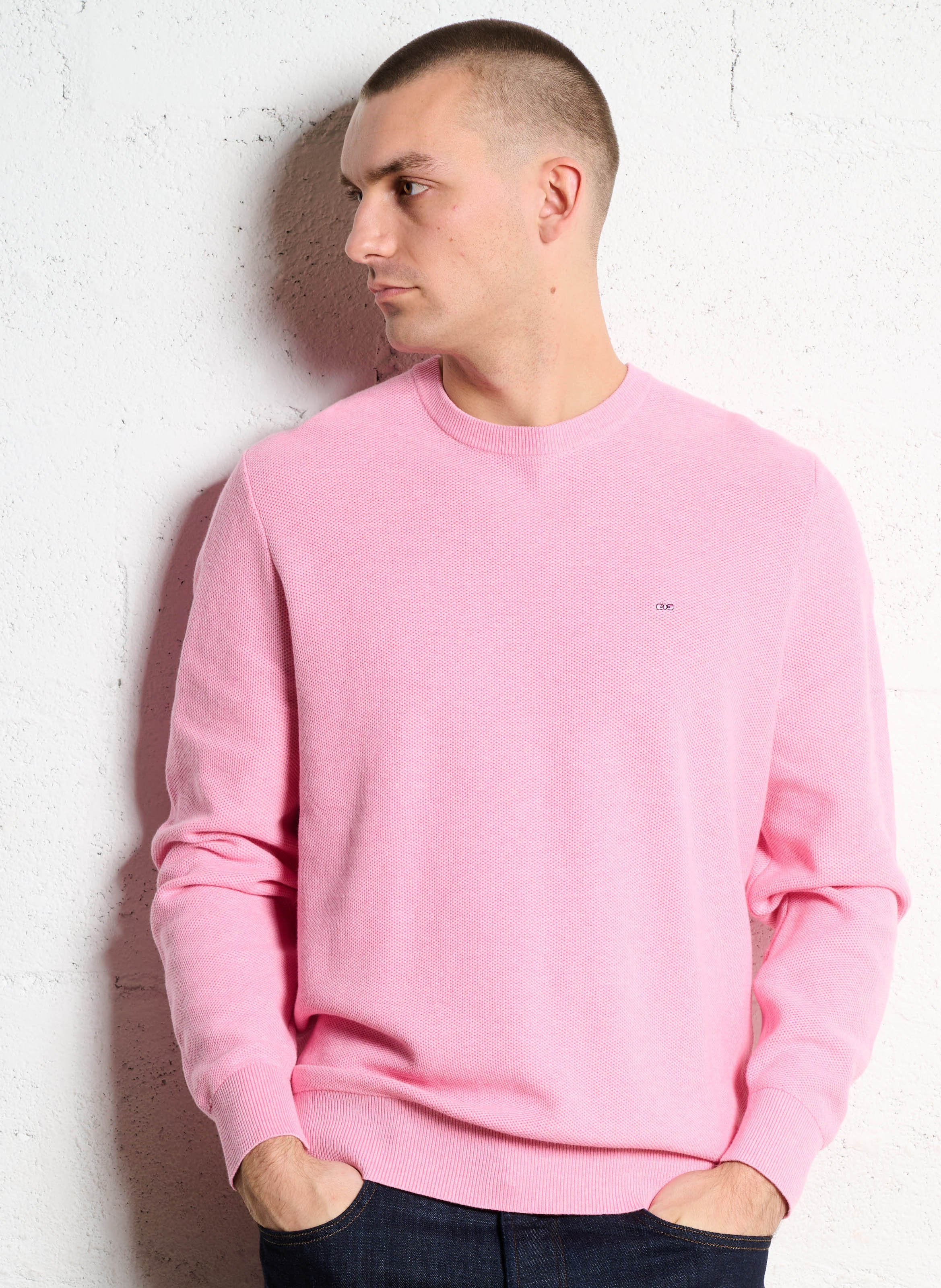 Pull col rond uni à broderie nœud EDEN PARK Rose