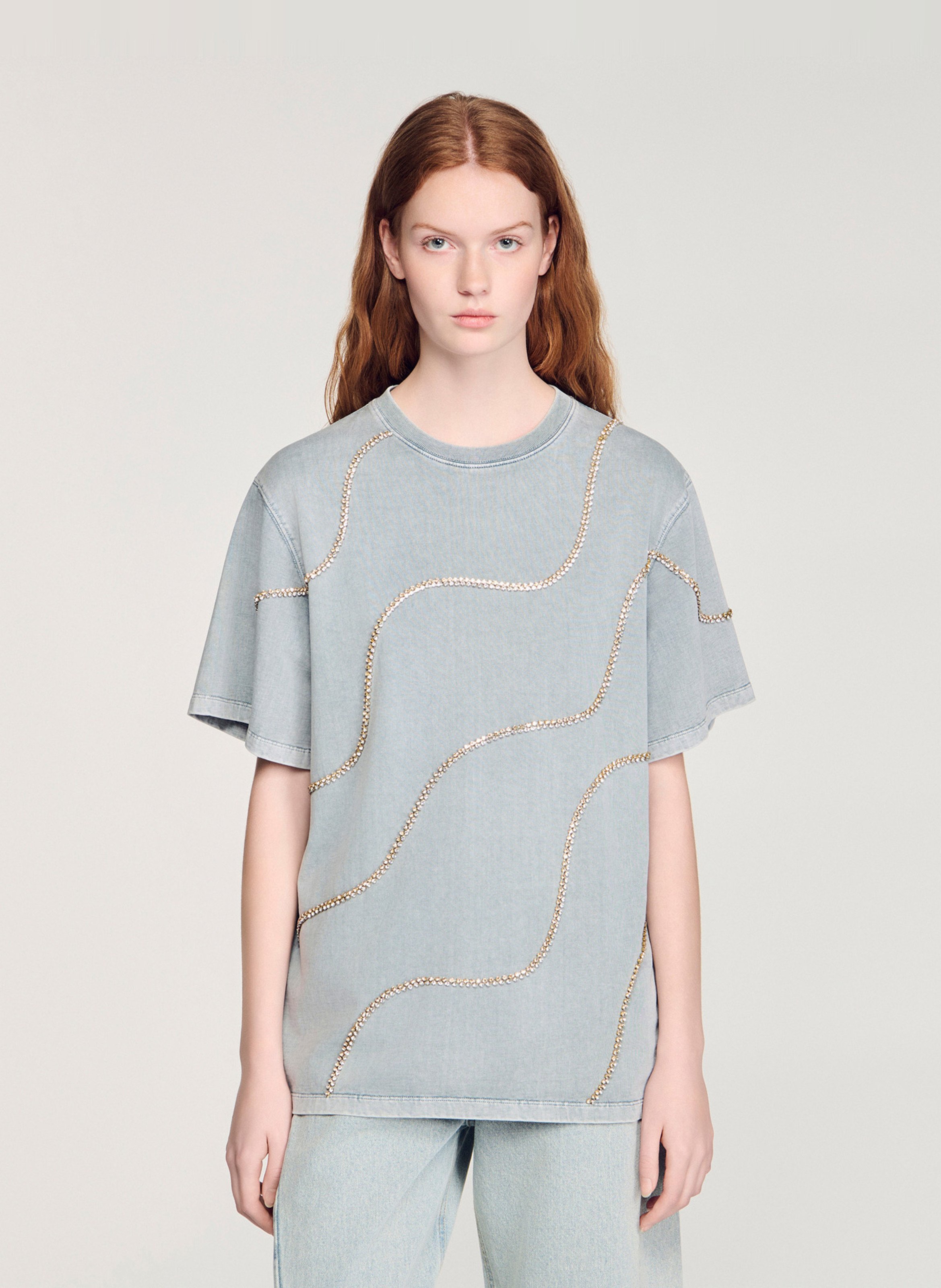 Oversized, katoenen T-shirt met ronde hals SANDRO Grijs