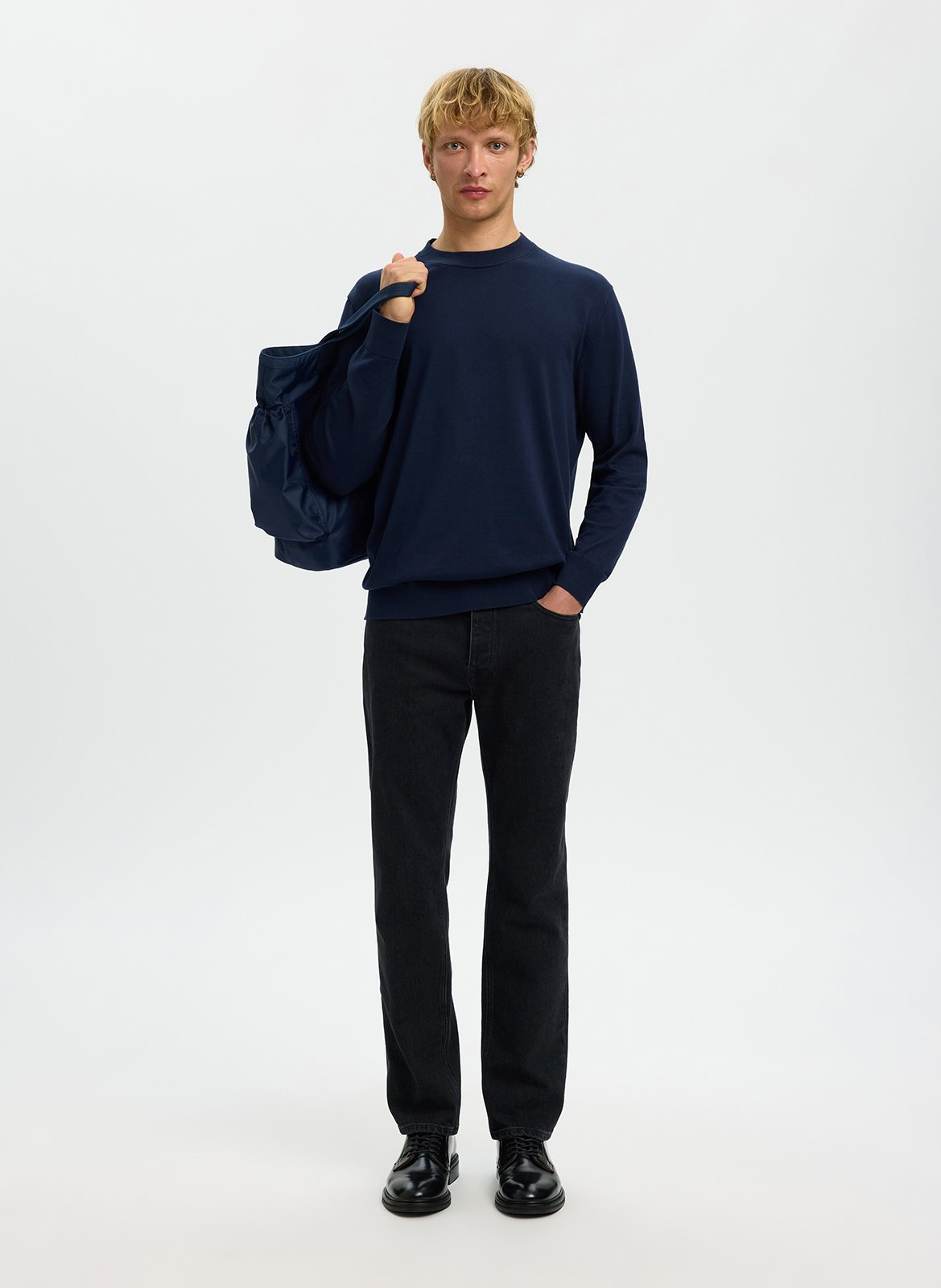 Pull col rond SELECTED Bleu