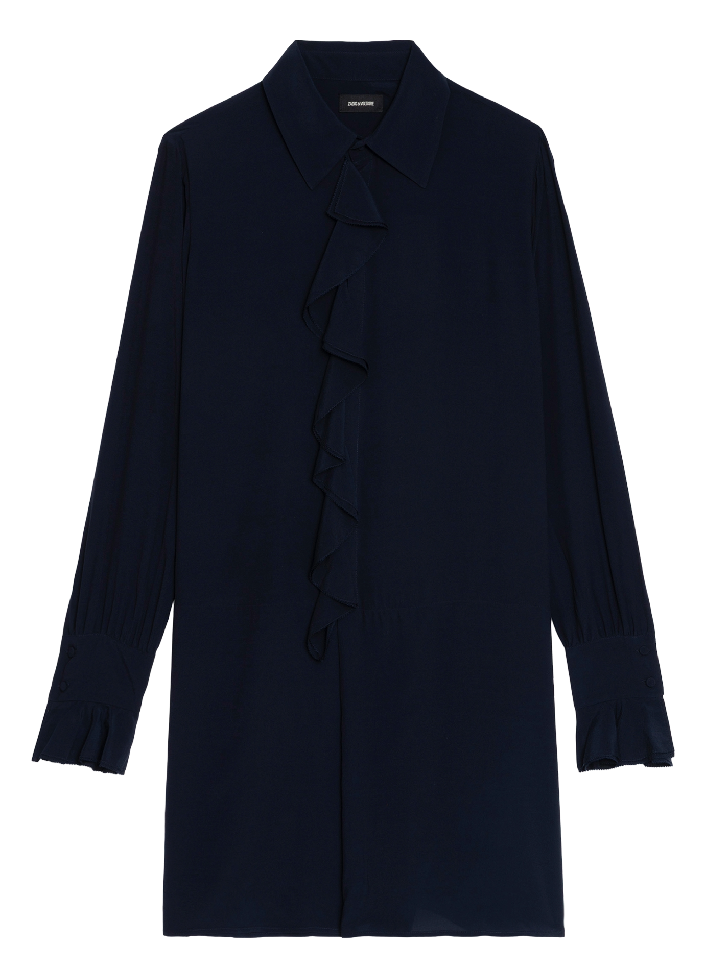 Kurzes Hemdblusenkleid mit einfarbigen Rüschendetails ZADIG&VOLTAIRE Blau