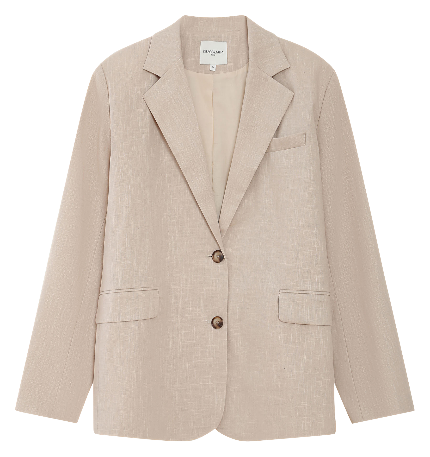 Tailored oversized blazer in blended linen GRACE ET MILA Beige