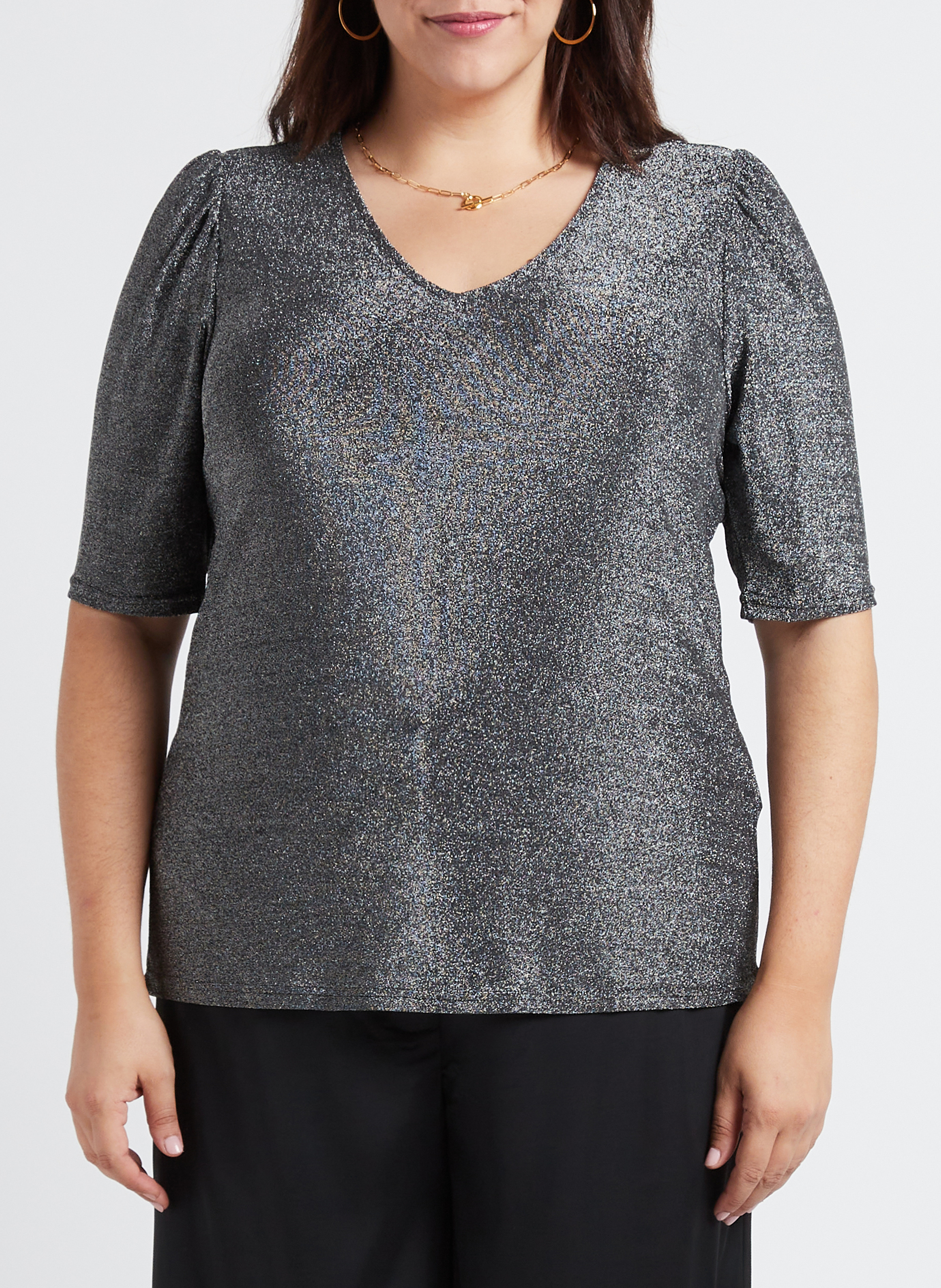 Glitter V-neck top EVOKED Silver