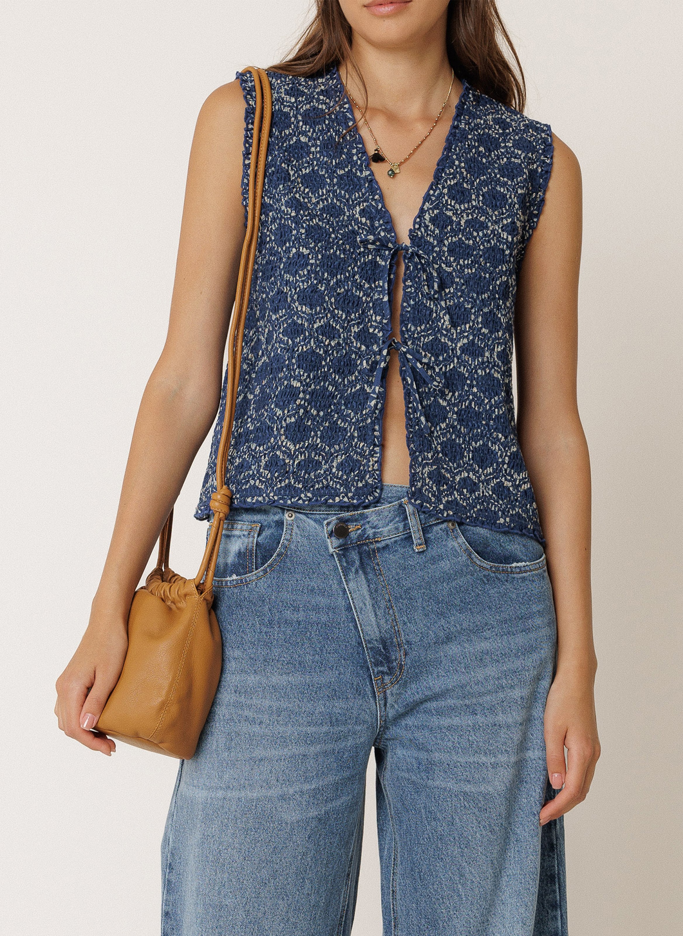 Top sans manches froncé imprimé INDI & COLD Bleu