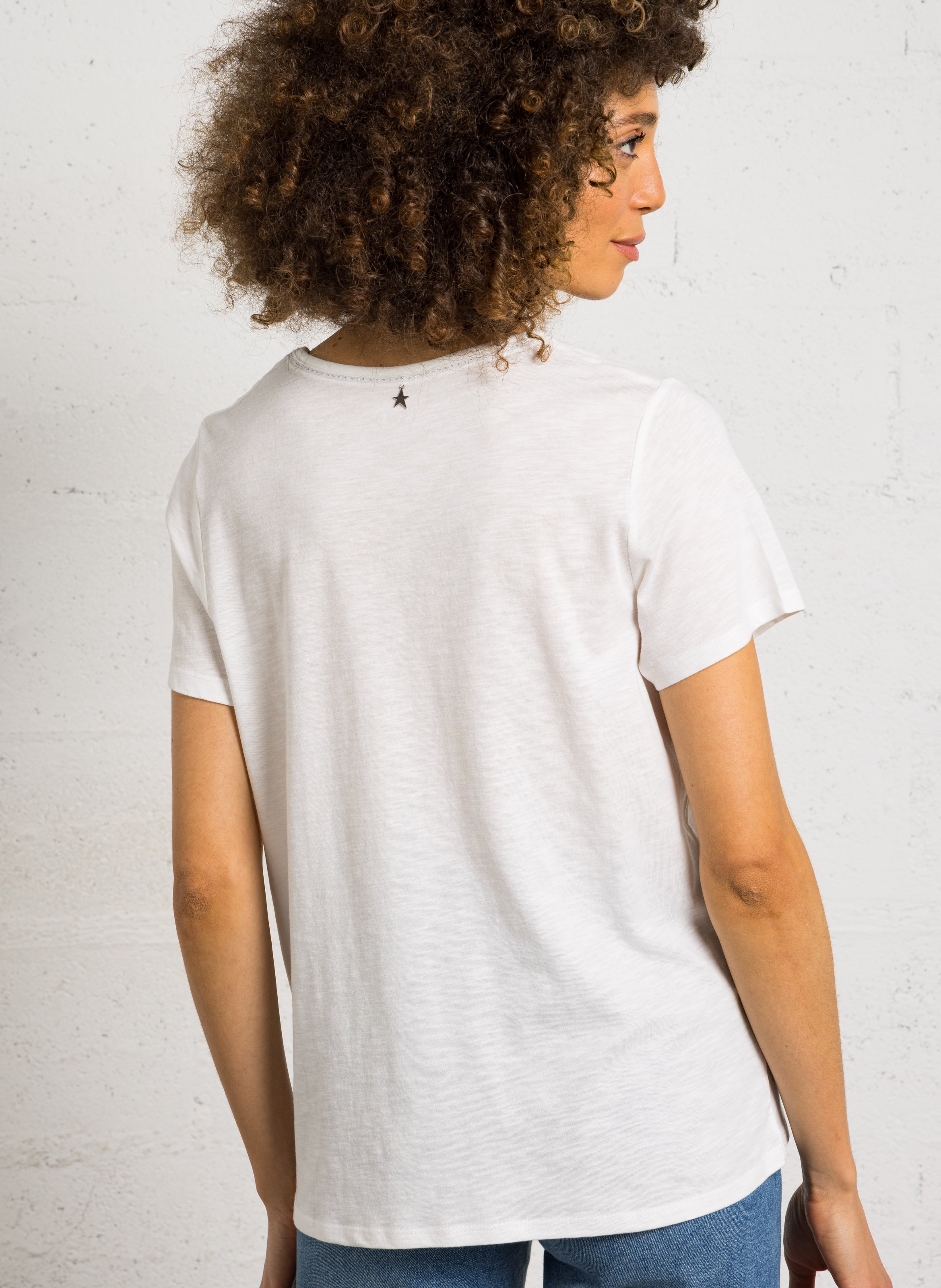 T-shirt oversize col V en coton mélangé SUD EXPRESS Beige
