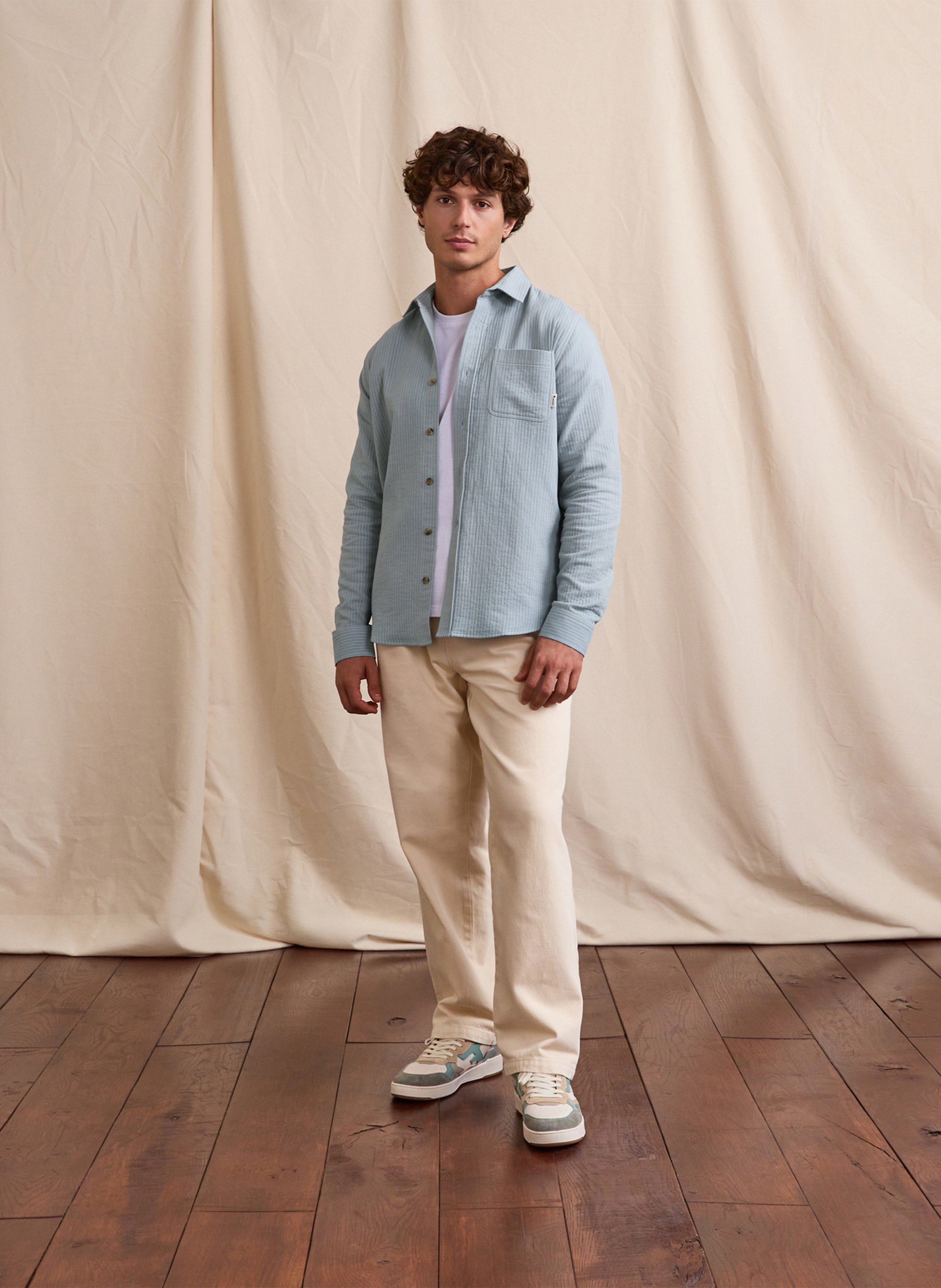 Chemise droite col classique en coton rayé FAGUO Gris