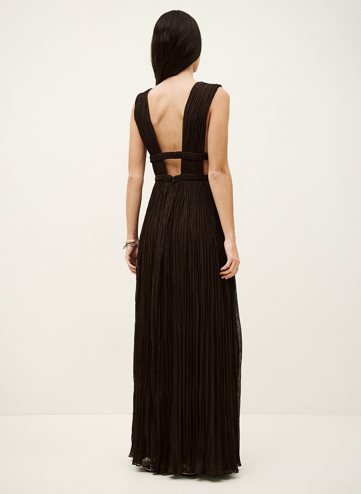 Lange geplooide mouwloze effen jurk BA&SH Bruin