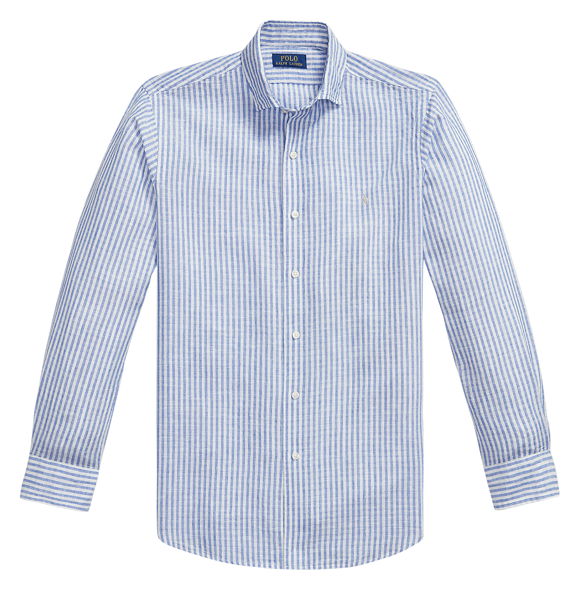 Chemise droite col classique en lin et coton rayé POLO RALPH LAUREN Bleu