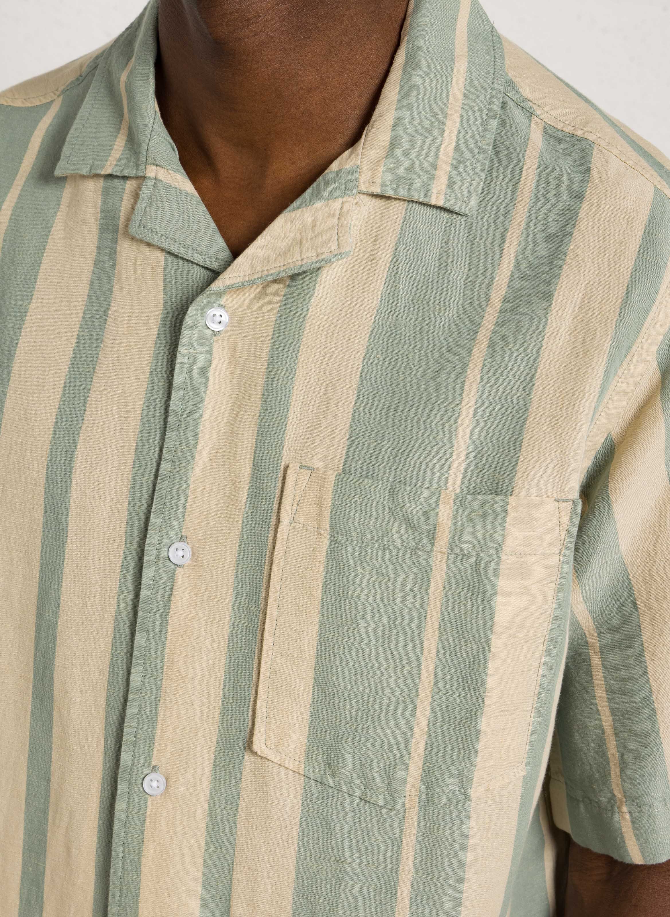 Chemise droite rayée en lin mélangé MINIMUM Vert