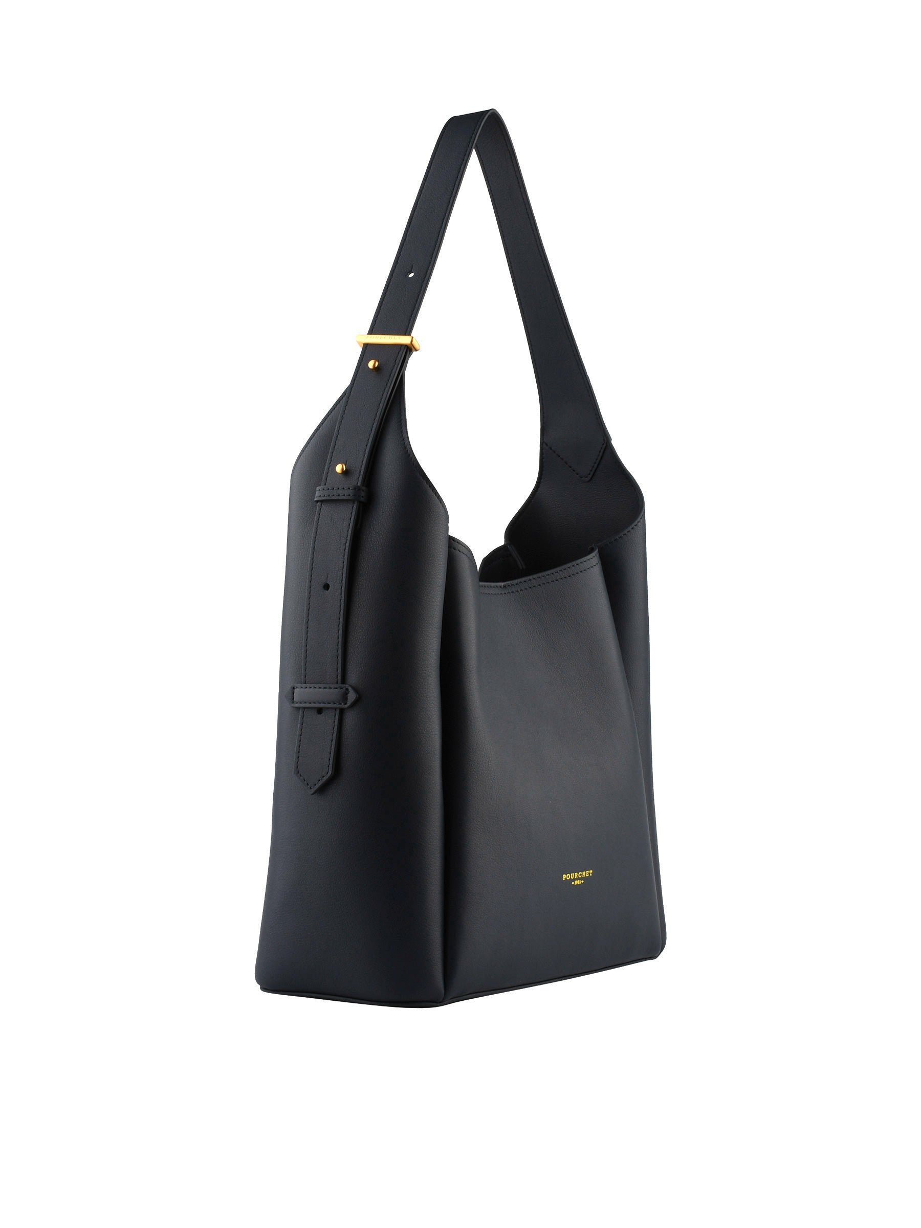 Sac porté épaule en cuir de vachette POURCHET Bleu