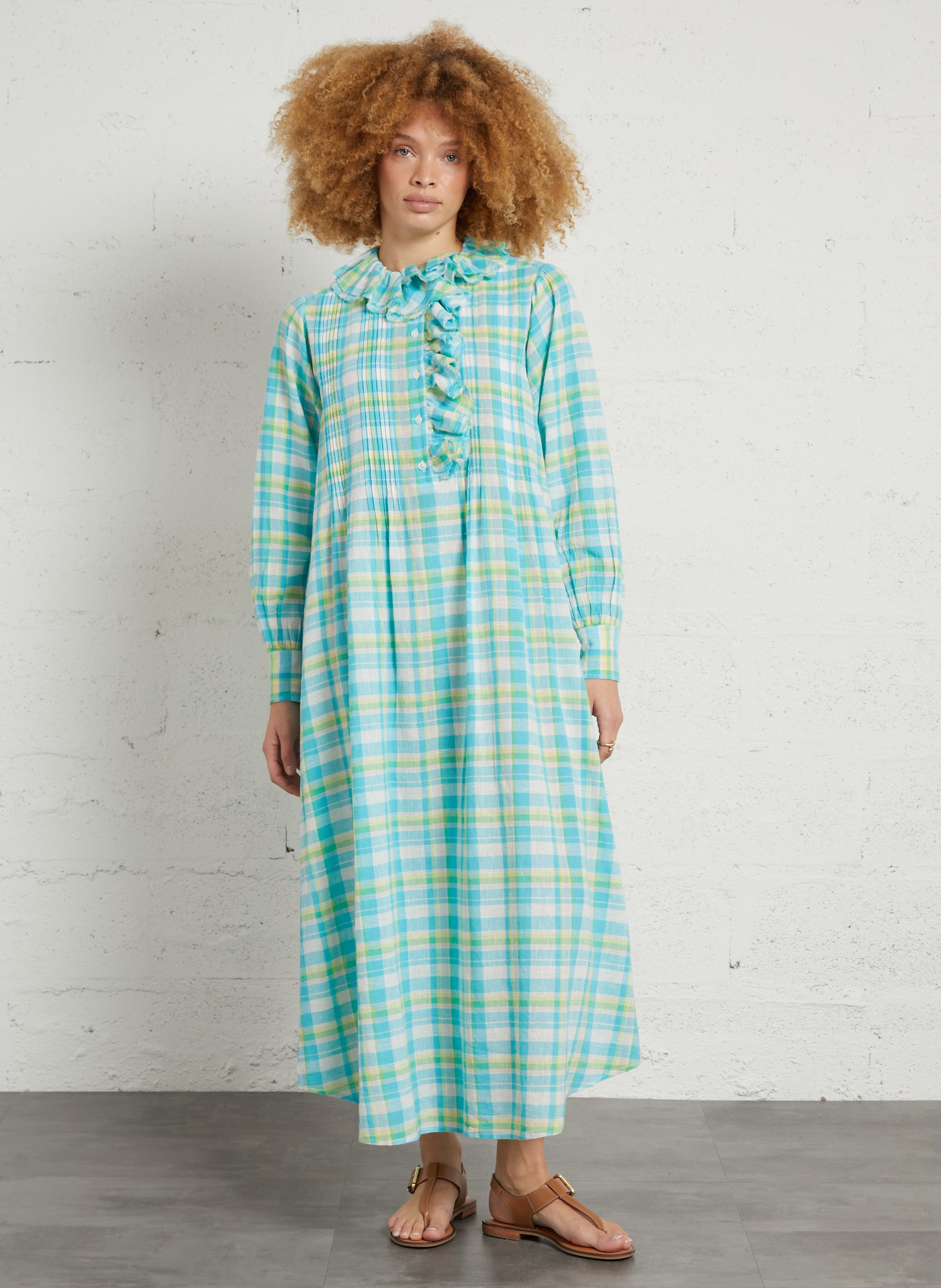 Langes Kleid aus Baumwoll-Mix mit Rundhalsausschnitt LAURENCE BRAS Blau