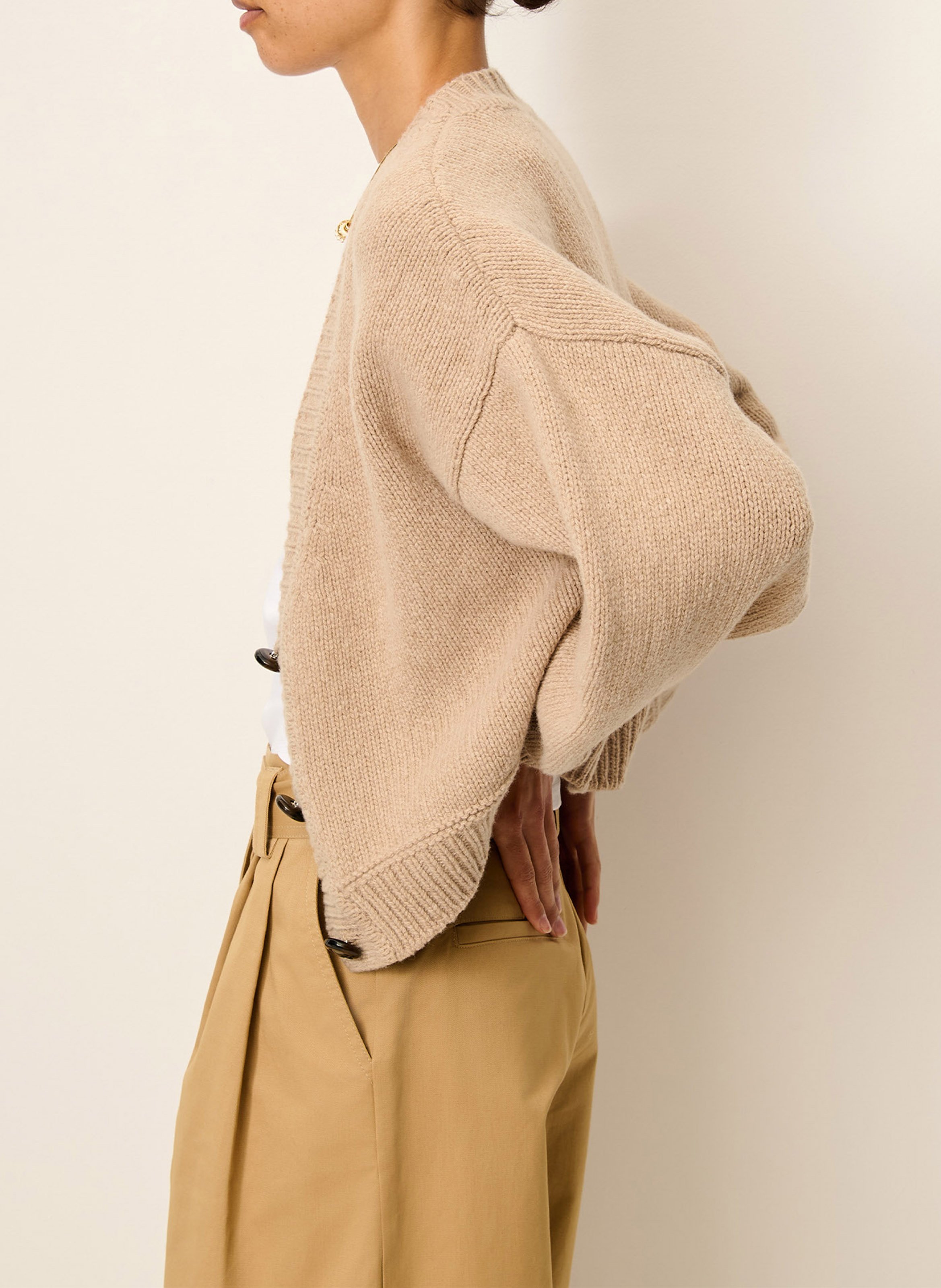 Oversized V-neck wool cardigan SESSUN Beige