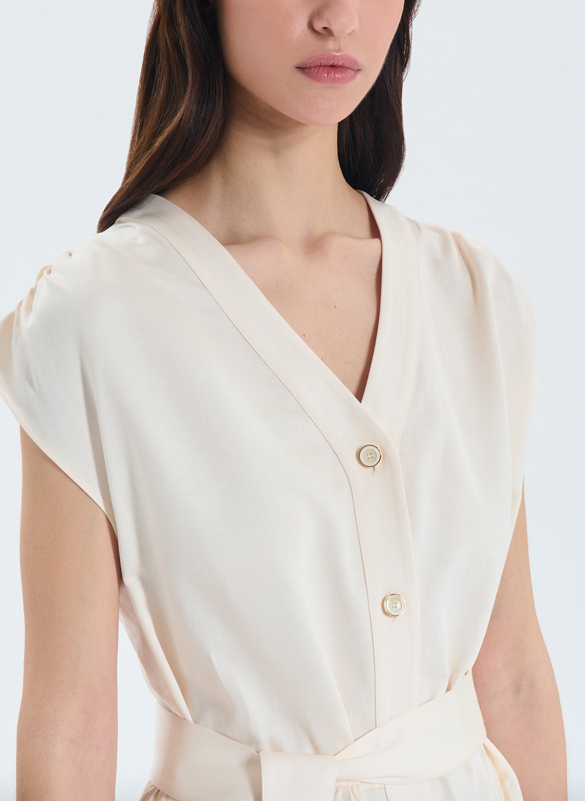 Robe midi col v ZAPA Blanc