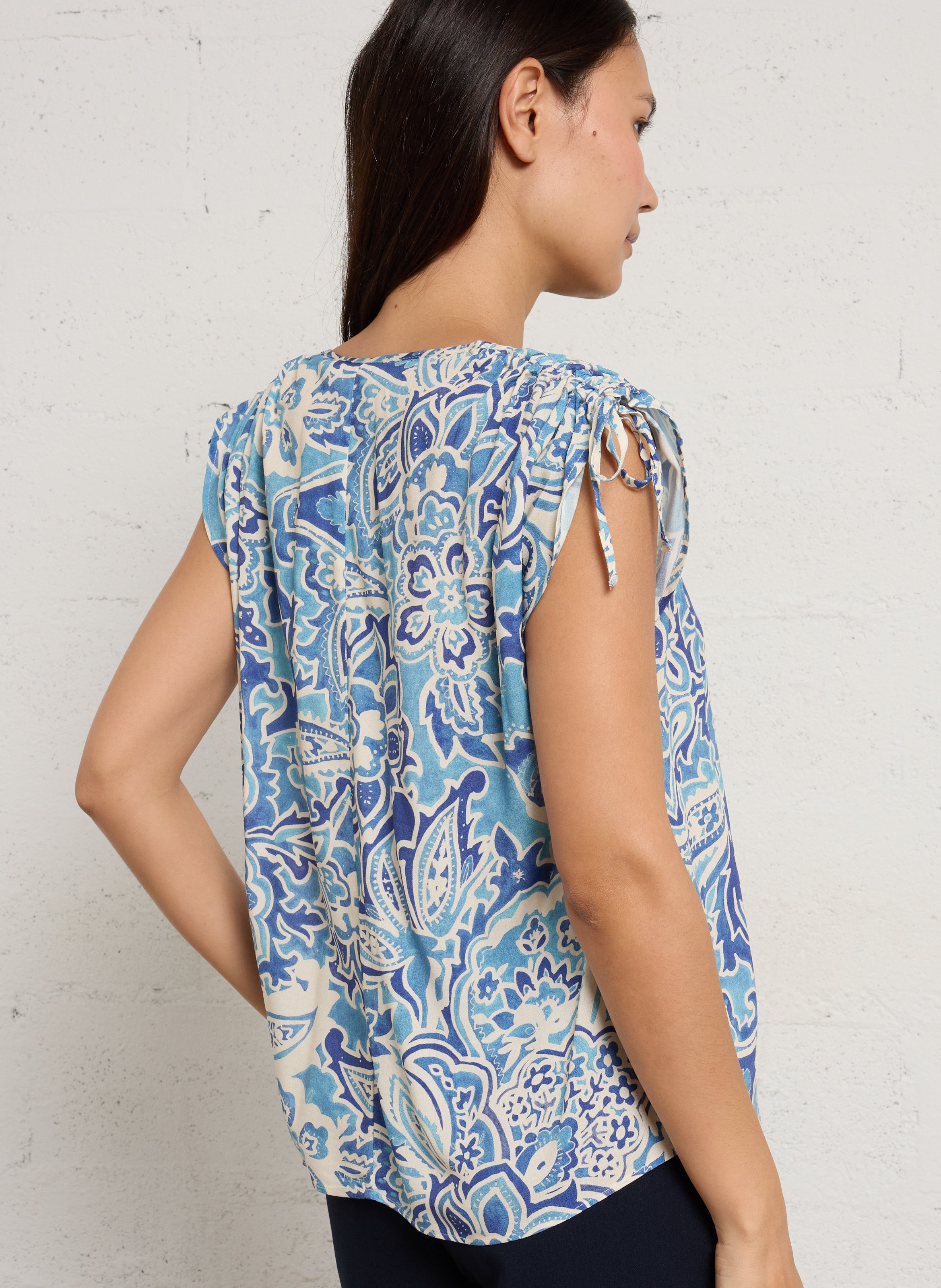 Top oversize col V imprimé SUD EXPRESS Bleu