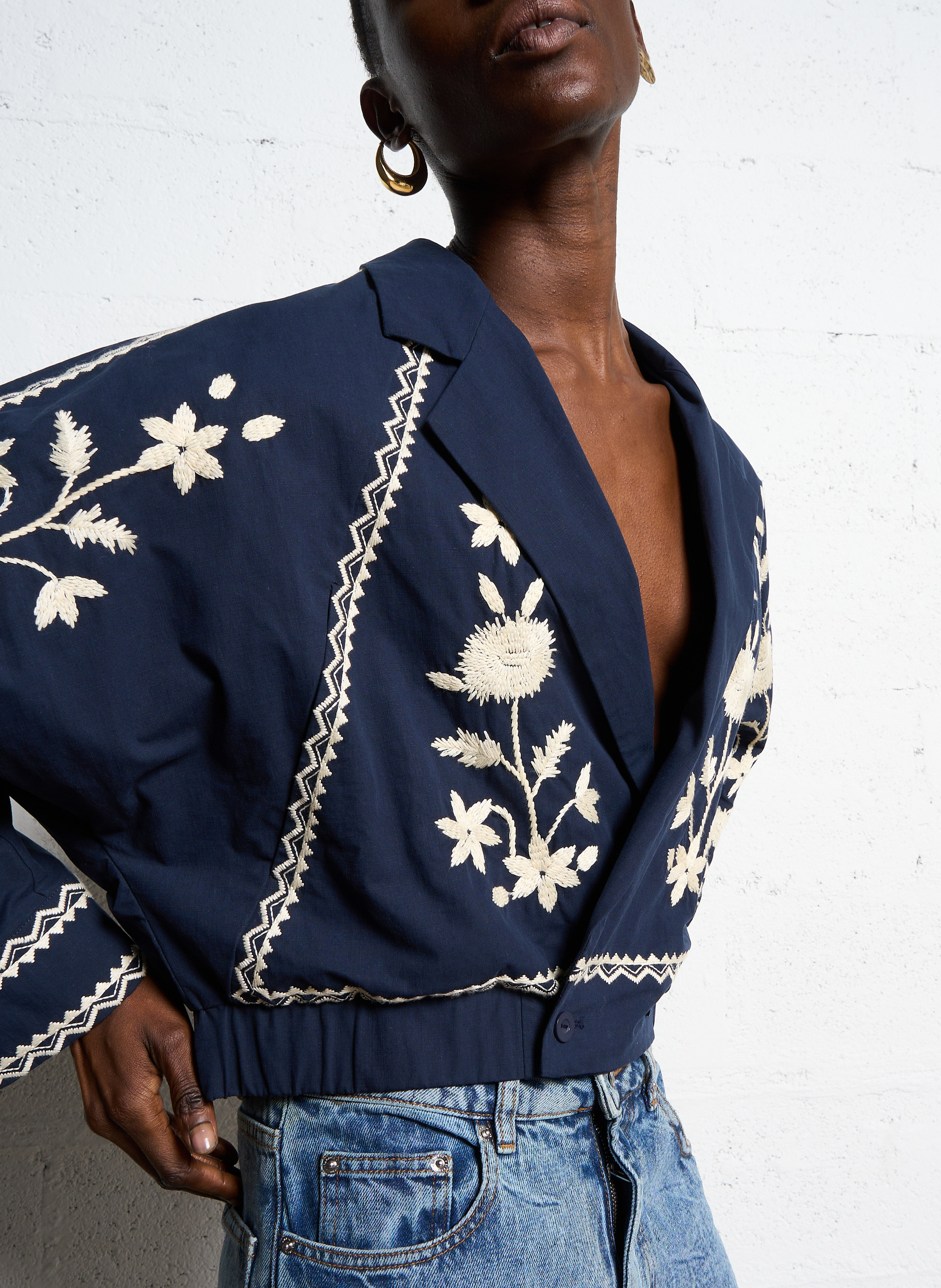 Veste col tailleur brodée | Bleu ANTIK BATIK Femme