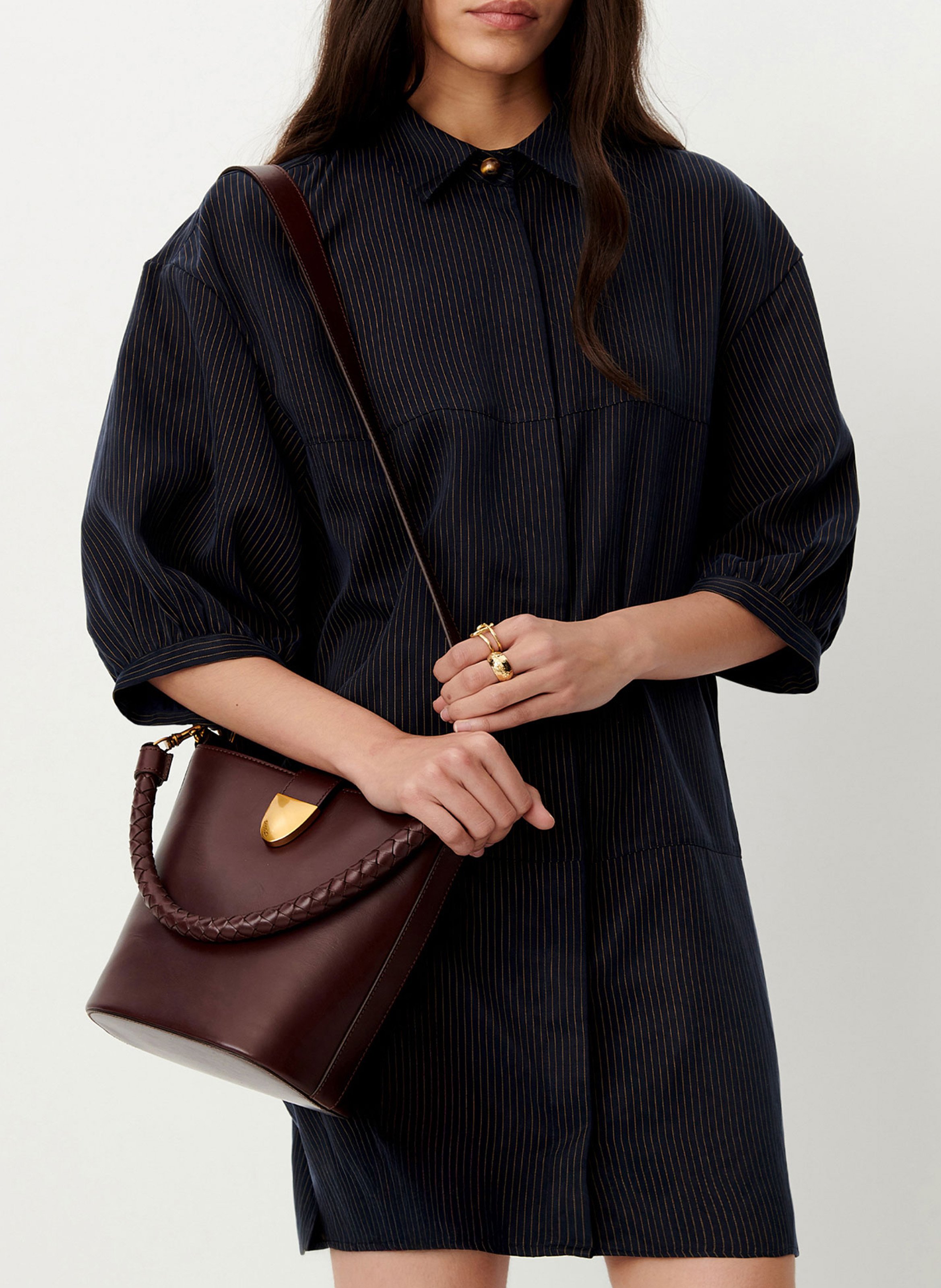 Short straight dress with classic striped collar SESSUN Blue