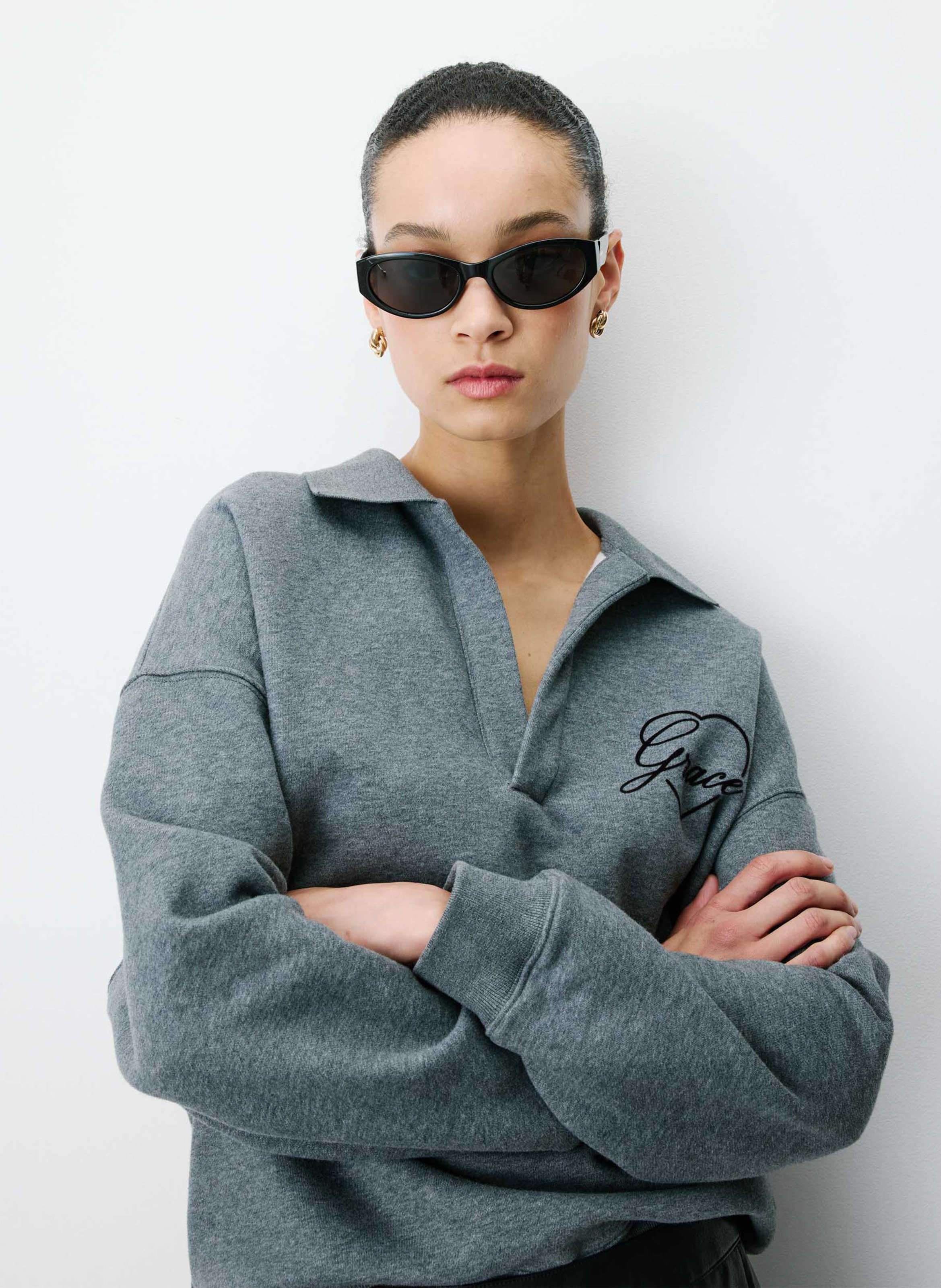 Round-neck cotton-blend sweatshirt GRACE ET MILA Black