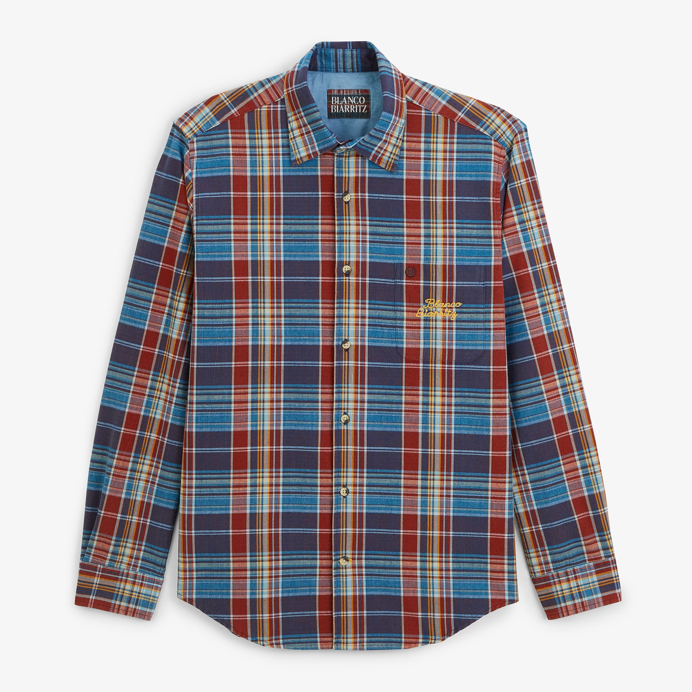 Long-sleeve cotton shirt in blue lupin checkered pattern by Blanco Biarritz SERGE BLANCO Blue