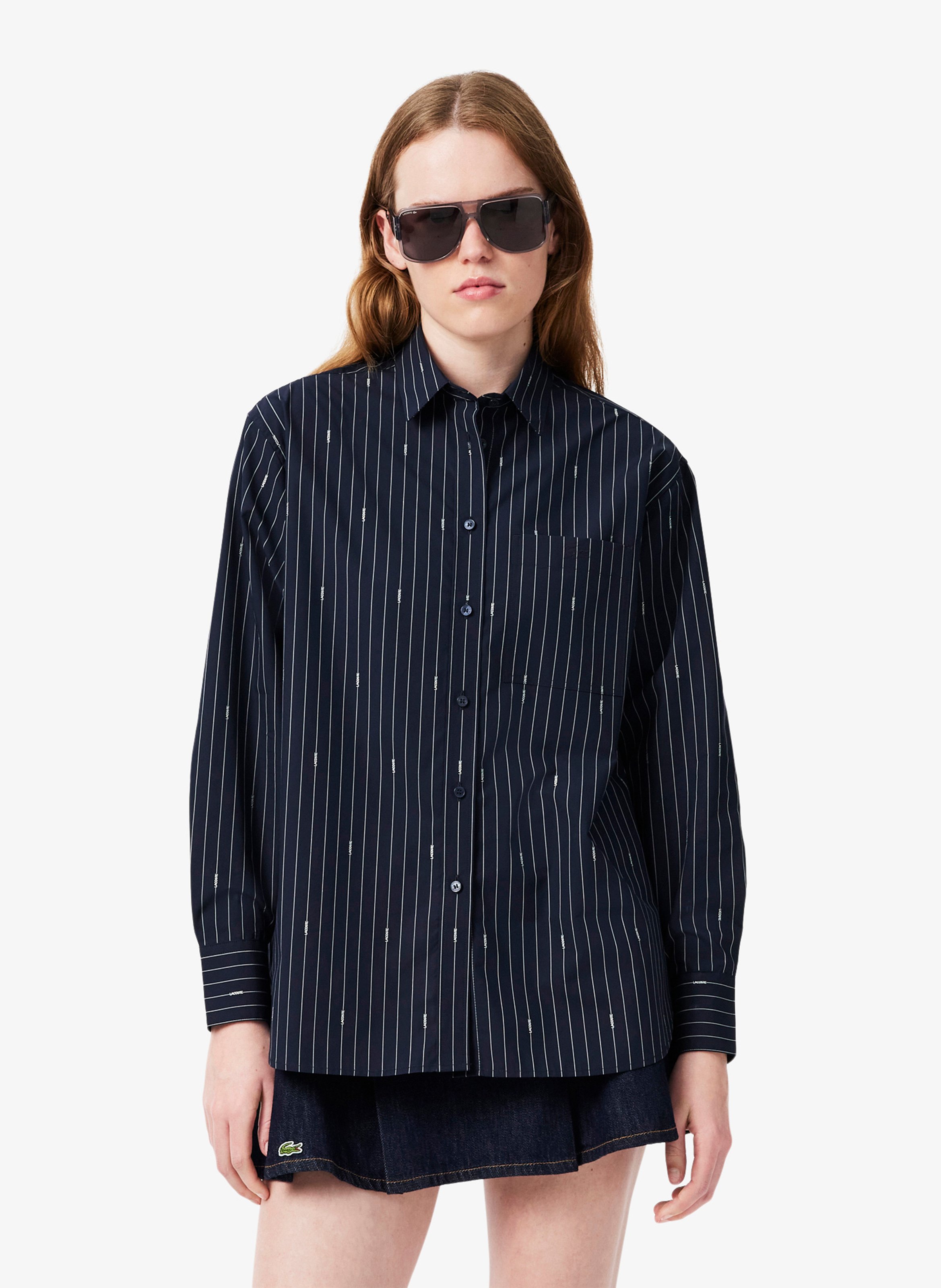 Chemise droite col classique rayée jacquard en coton LACOSTE