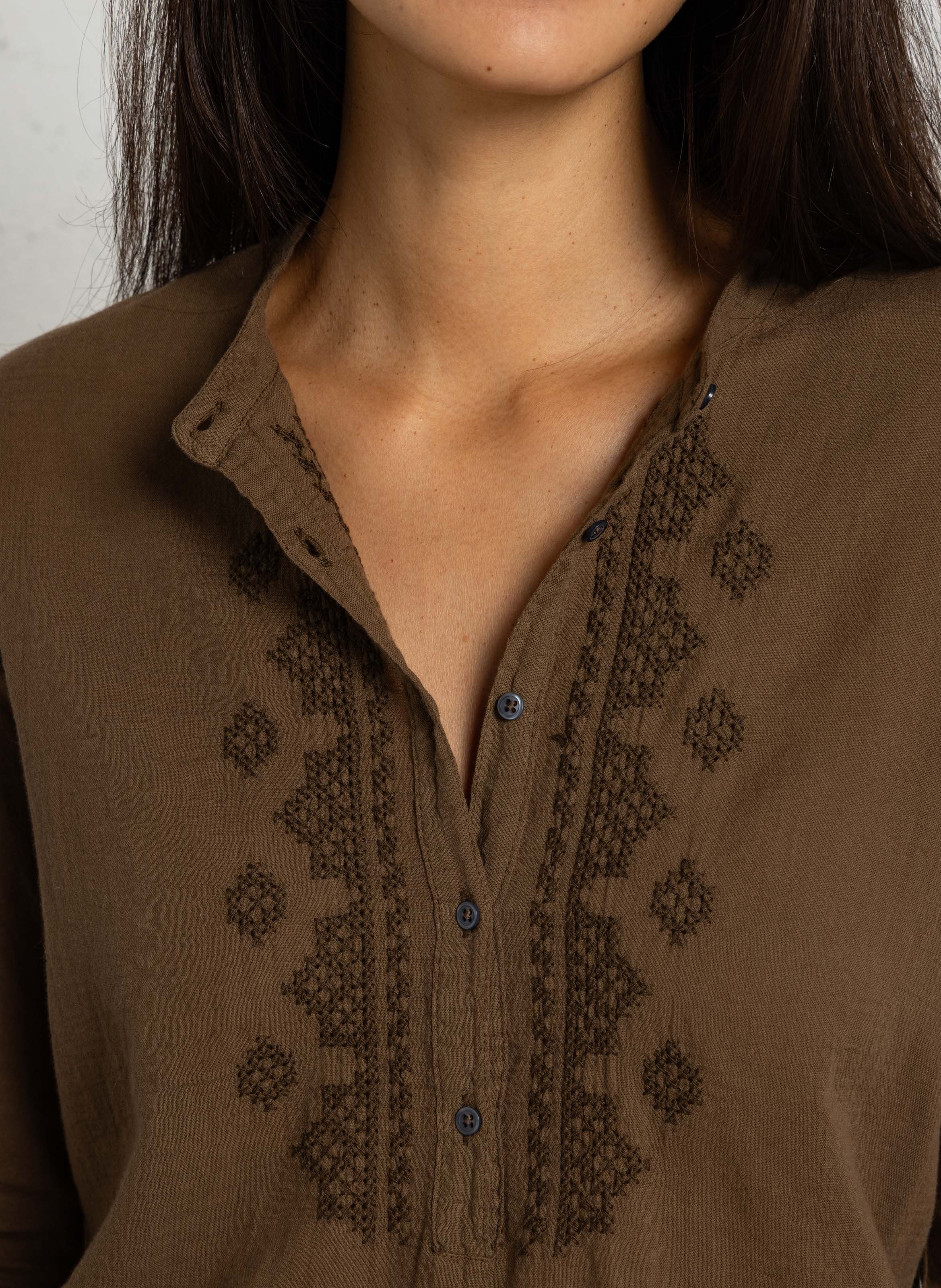 T-shirt à col boutonné en coton HARTFORD Marron