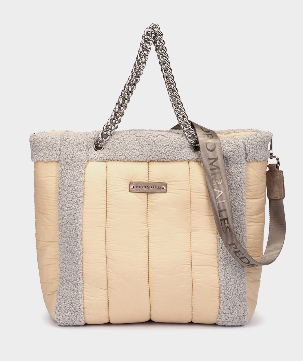 Sheepskin and fabric crossbody bag PEDRO MIRALLES Beige