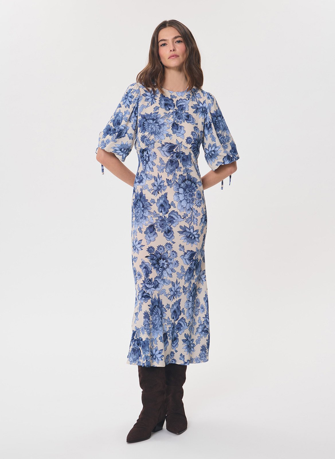 Fitted printed midi dress TARA JARMON Beige