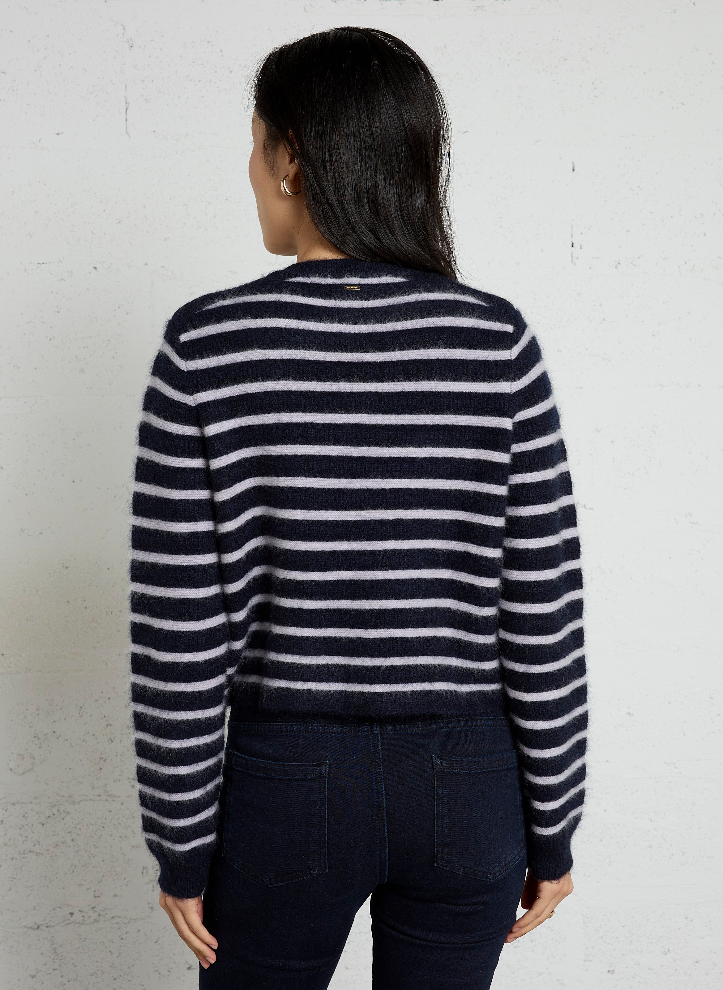 Weit geschnittene, gestreifte Strickjacke mit Rundhalsausschnitt aus Wollmischung IKKS Blau