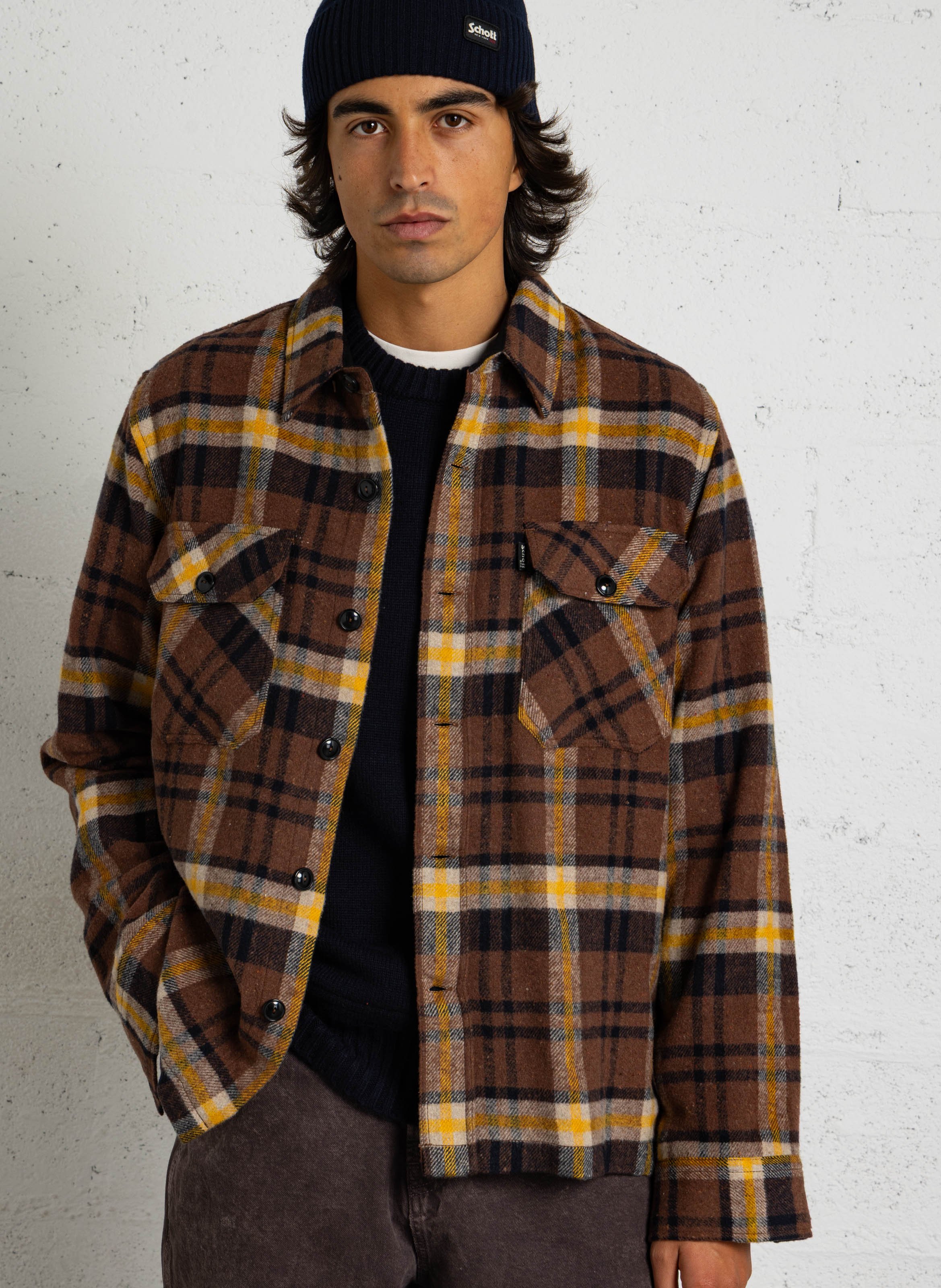 Checked overshirt SCHOTT Brown