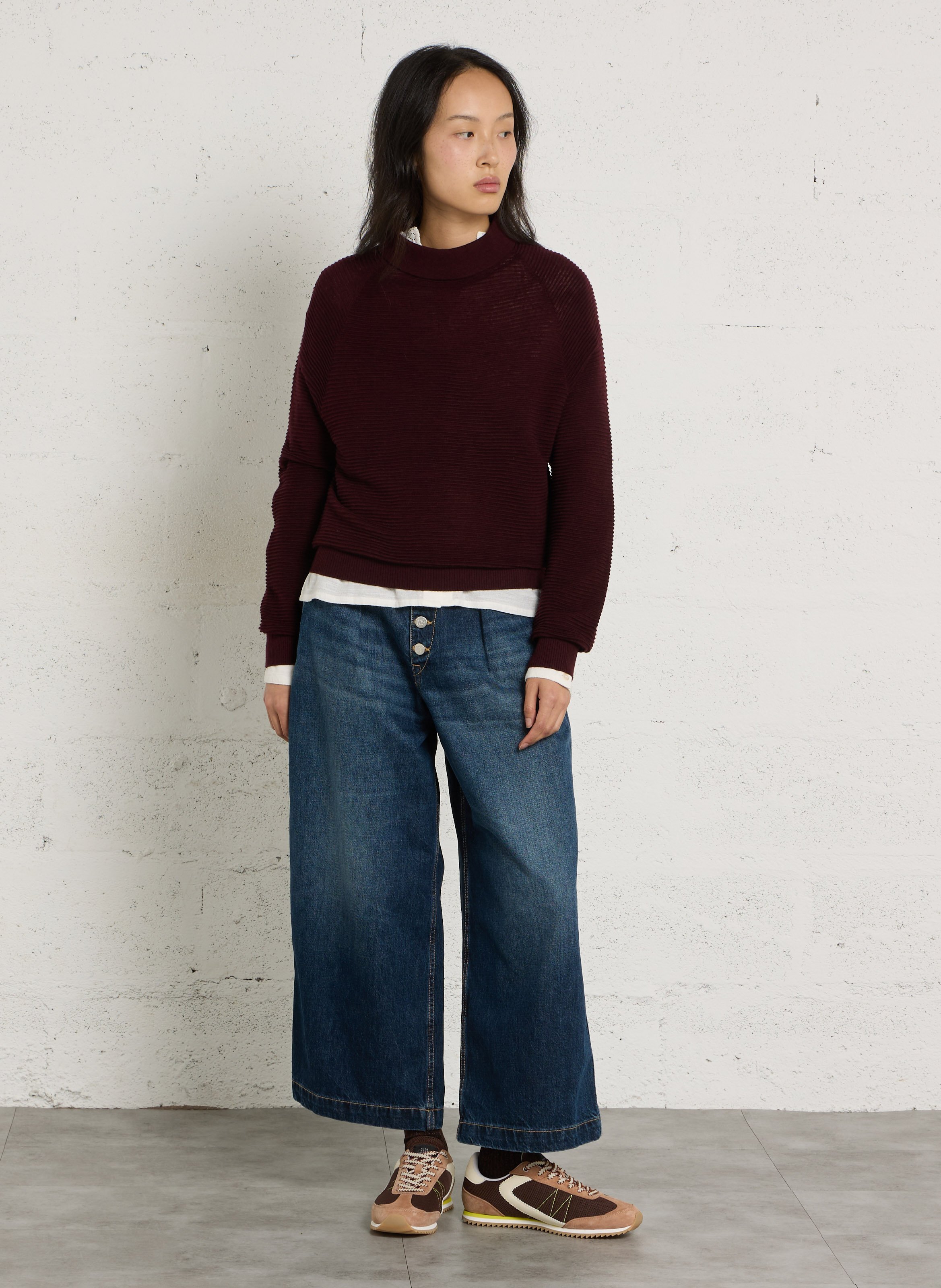 Cropped jeans met wijde pijpen van katoen LE TEMPS DES CERISES Blauw