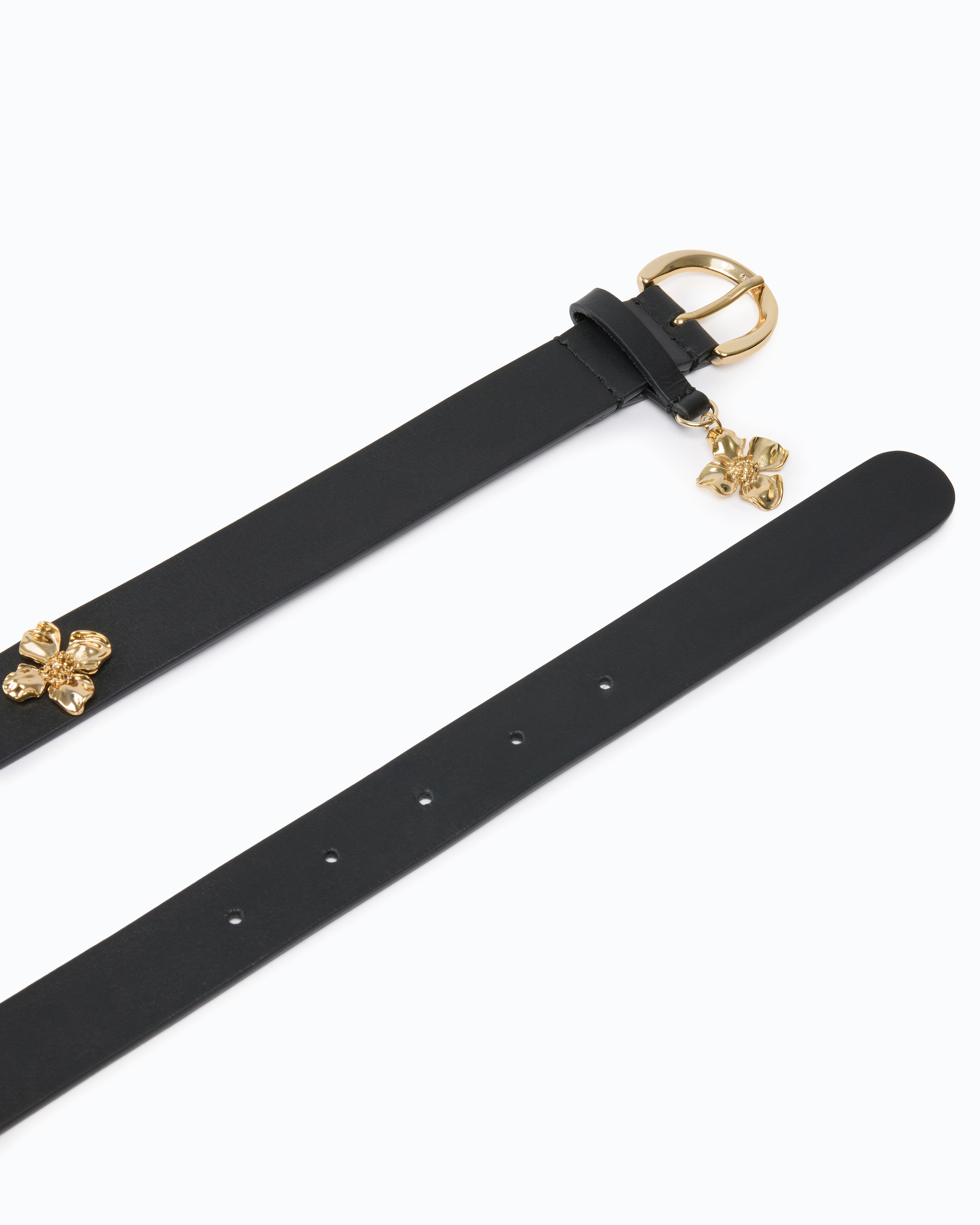 Leather belt with flower-shaped studs, 2 cm PINKO Multicolored