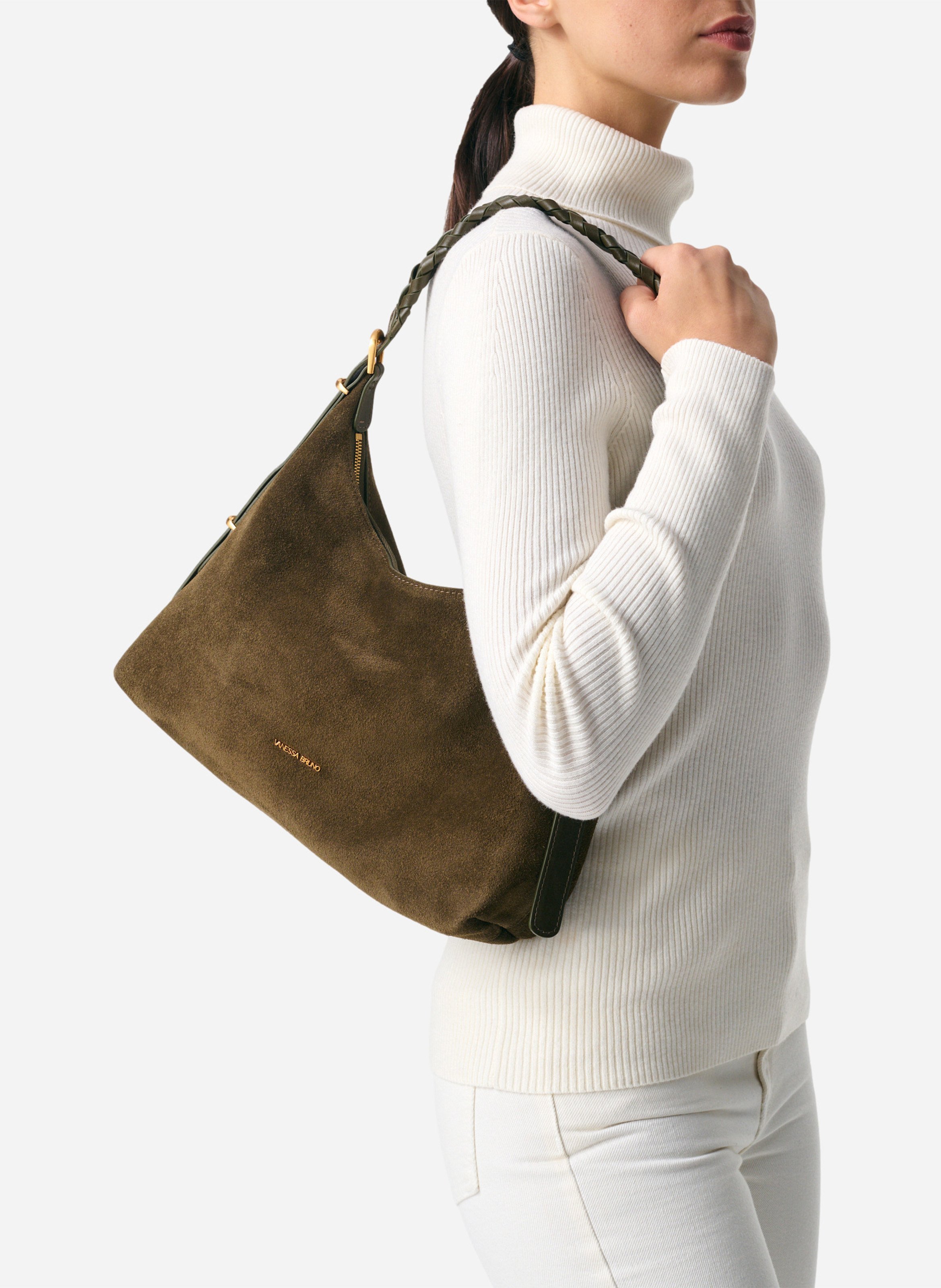 Sac porté épaule en cuir VANESSA BRUNO Kaki