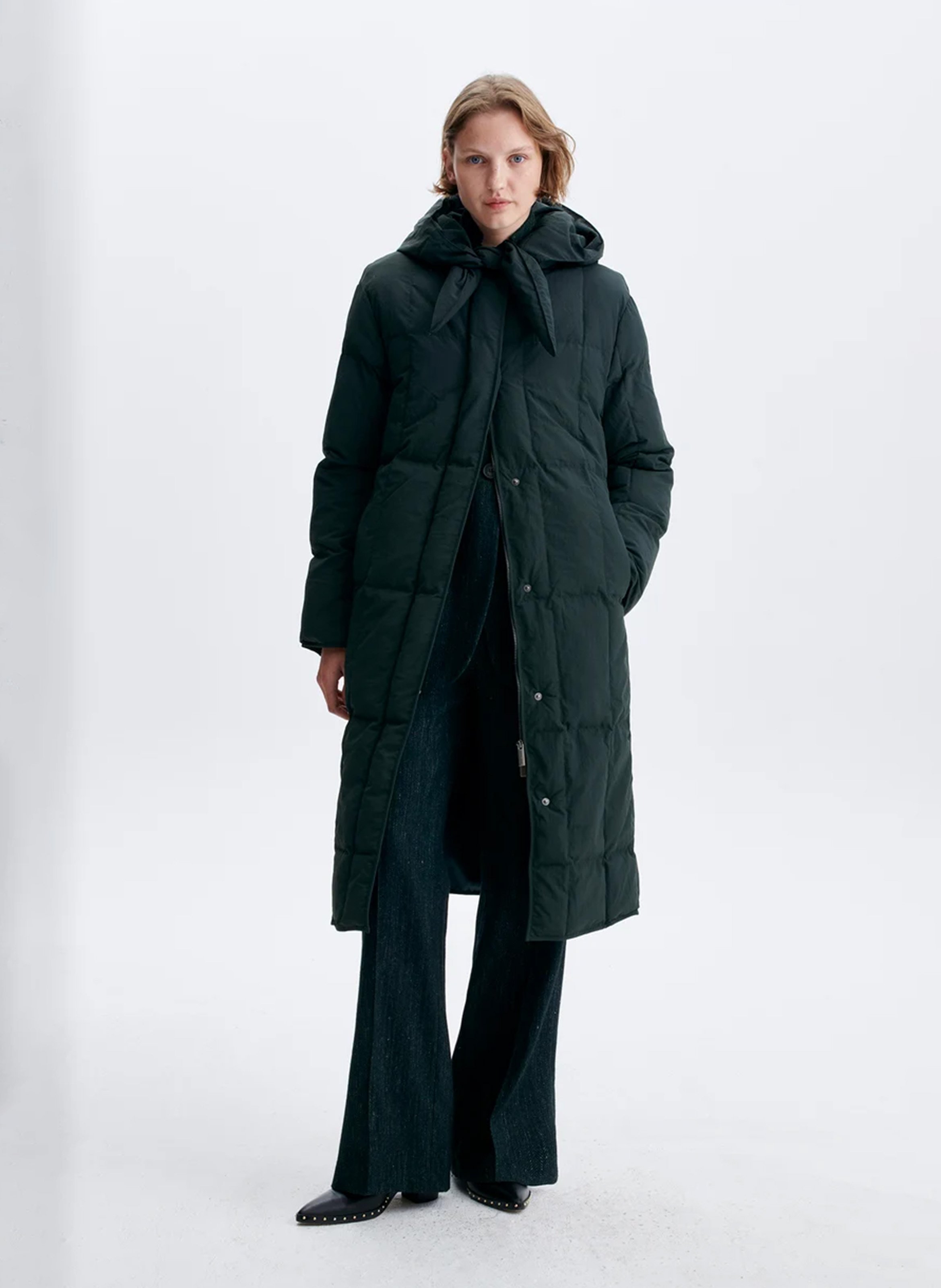 Plain long hooded puffer jacket VANESSA BRUNO Green