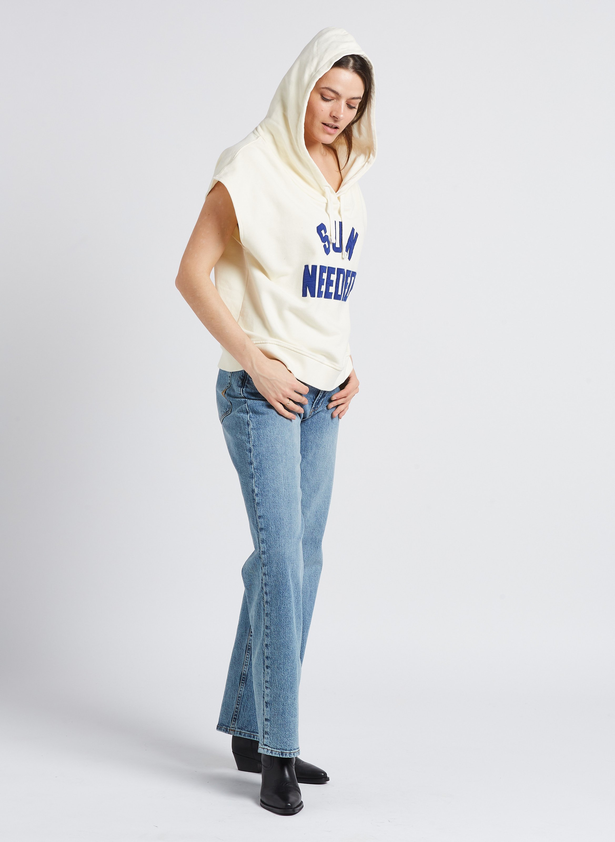 Sweat ample sans manches en coton sérigraphié SWILDENS Blanc