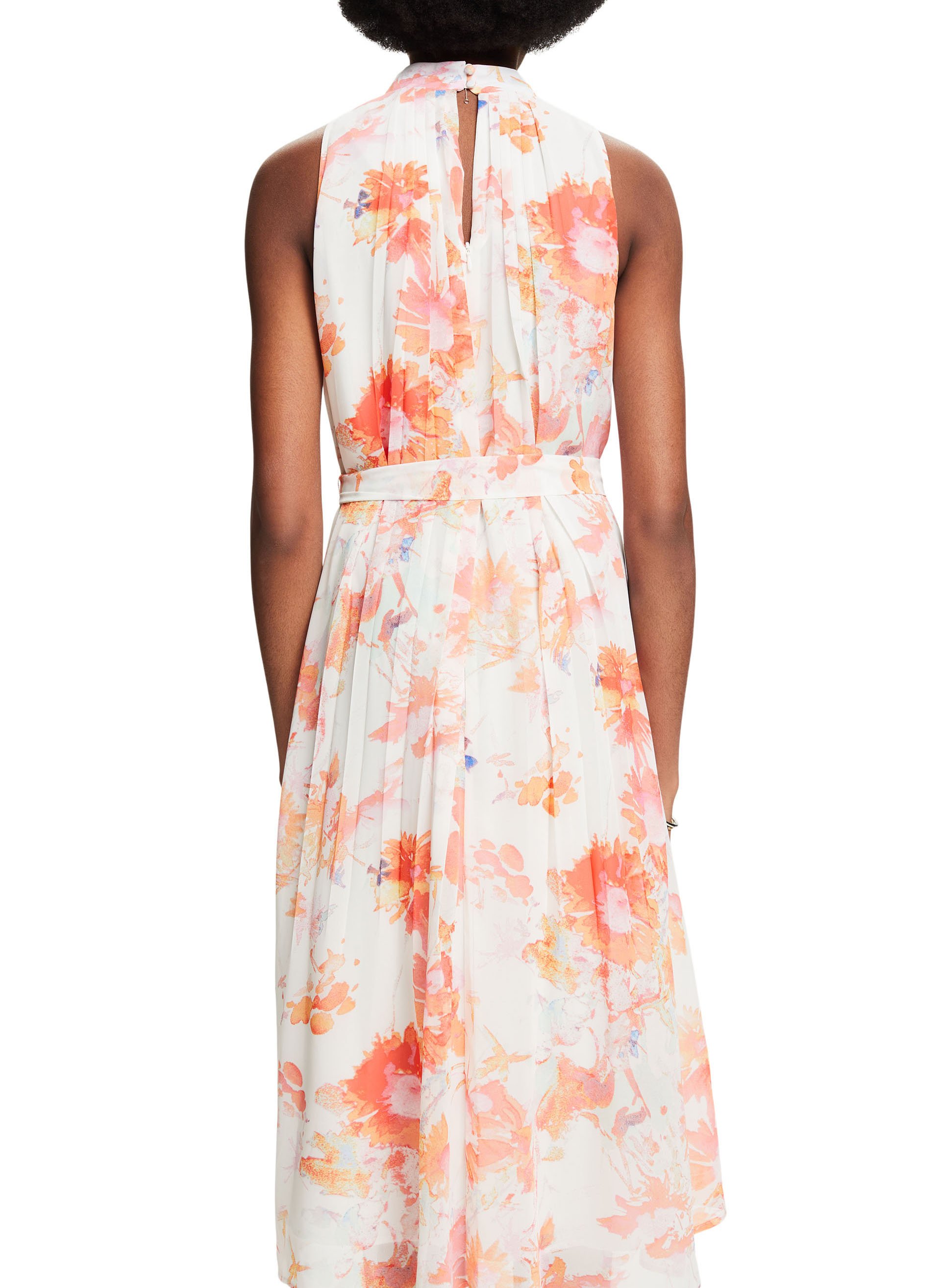 Robe midi col rond imprimée ESPRIT Blanc