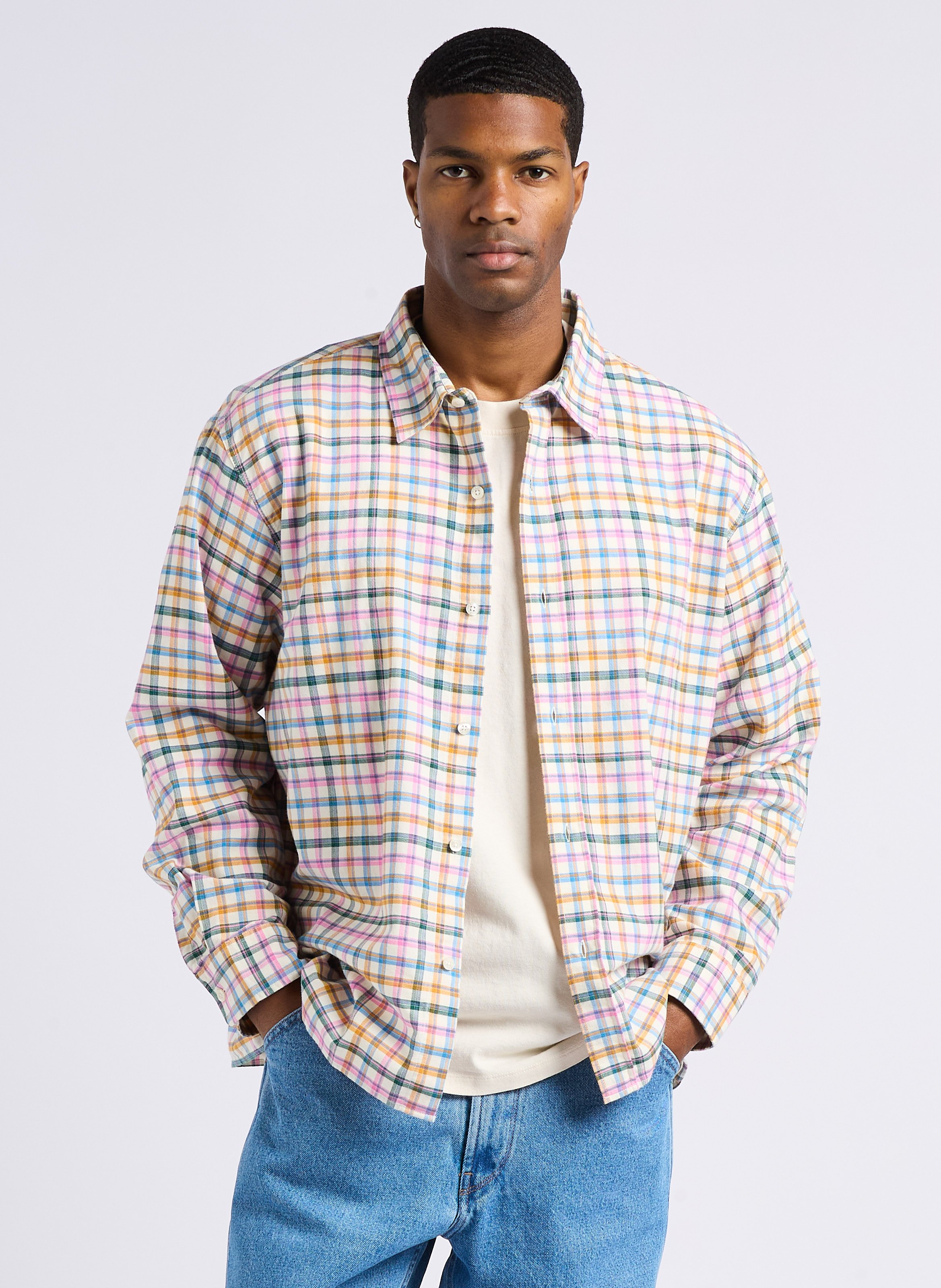 Chemise regular à carreaux en coton EDWIN Rose